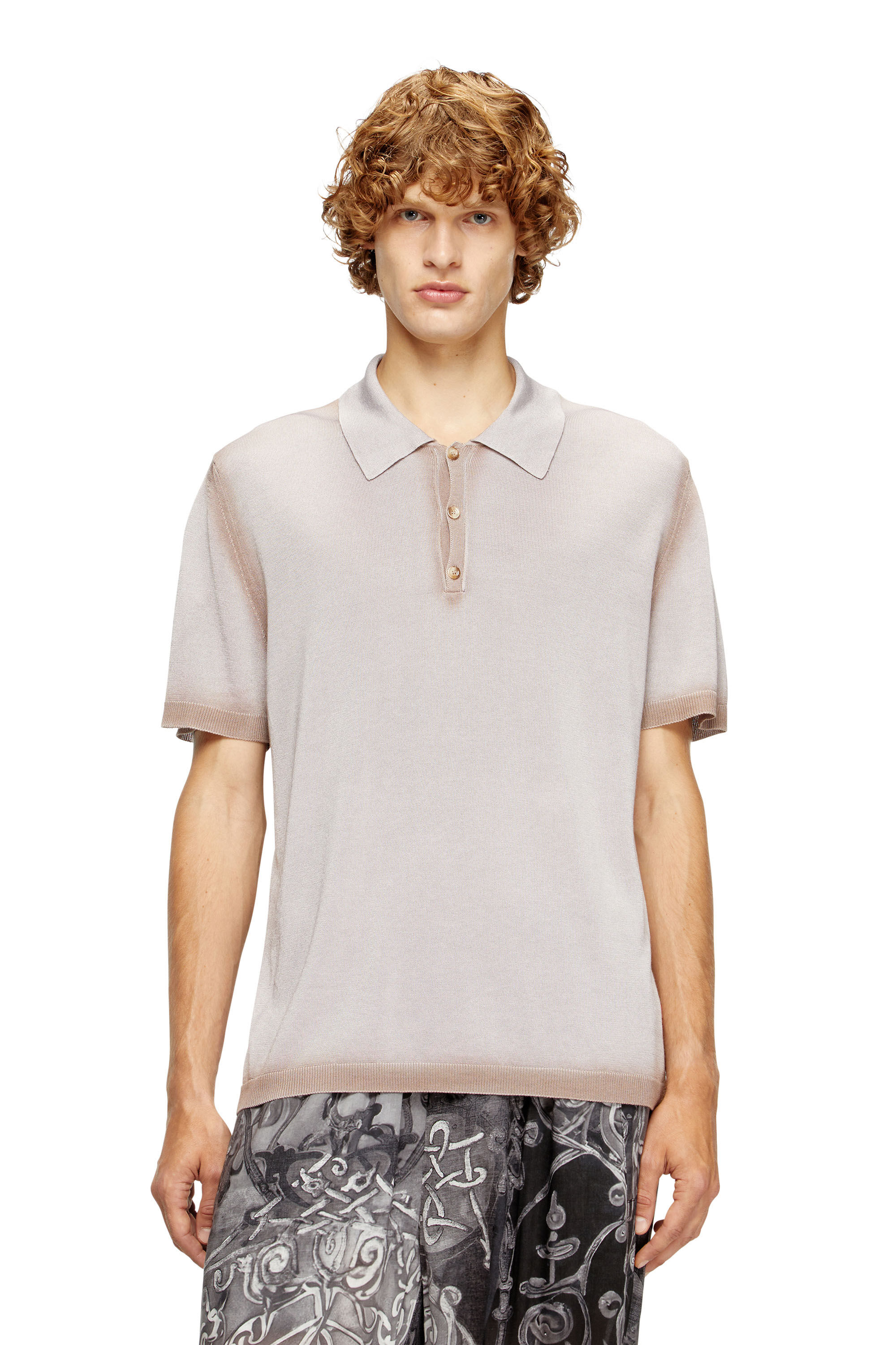 Diesel - K-VIRTO, Man's D&eacute;grad&eacute; knitted polo shirt in Beige - 3