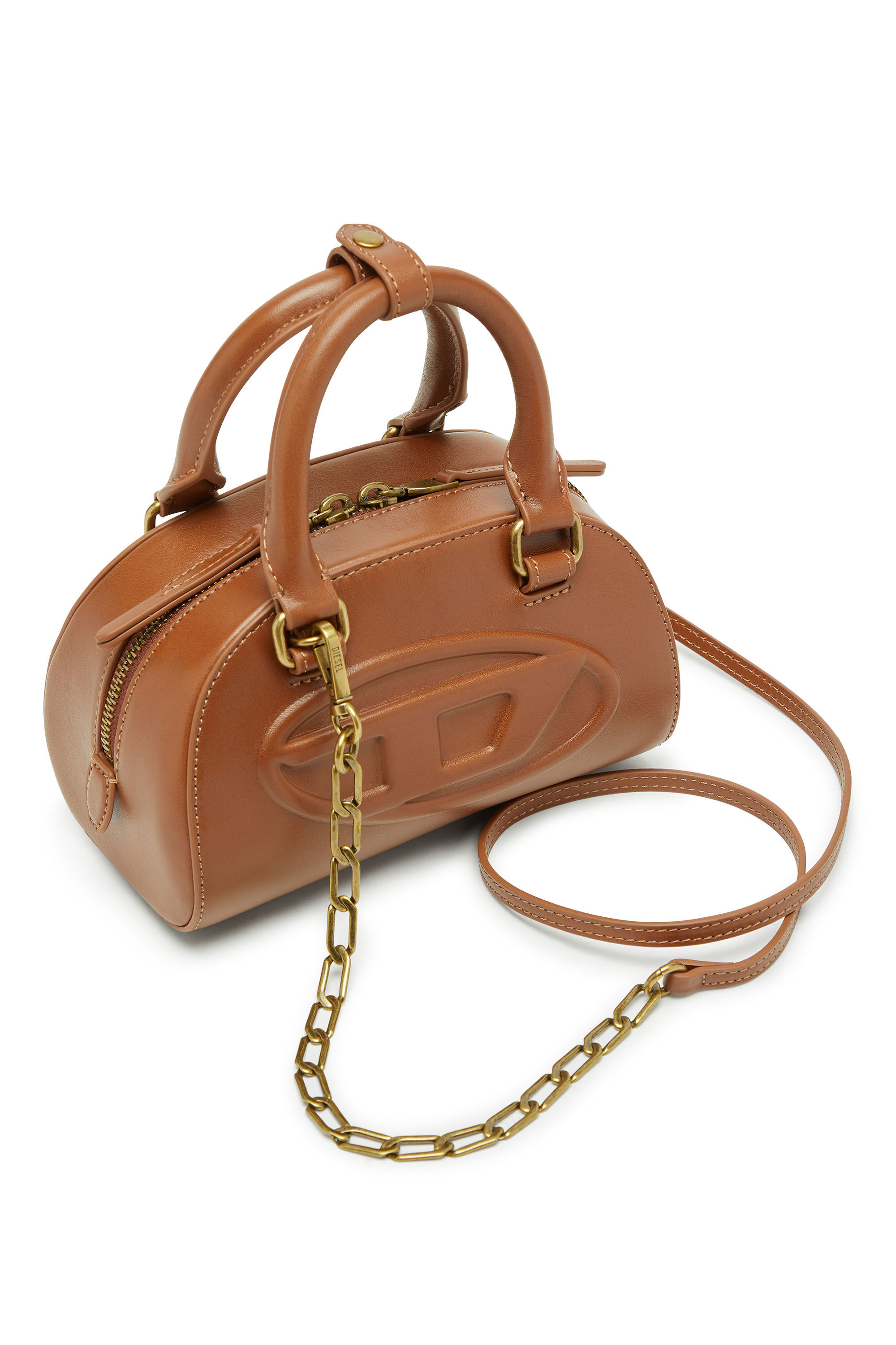 Diesel - 1DR DOME CROSSBODY, Woman's 1DR Dome-Mini bowling bag in pull-up leather in Camel - 6