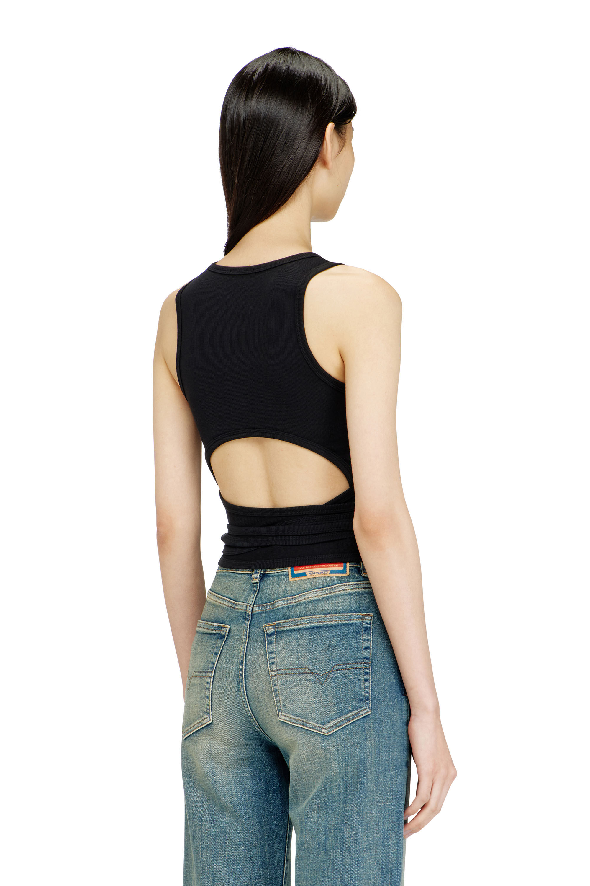 Diesel - T-ANKY-TAIL-S1, Woman's Crop top with wrap-around design in Black - 4