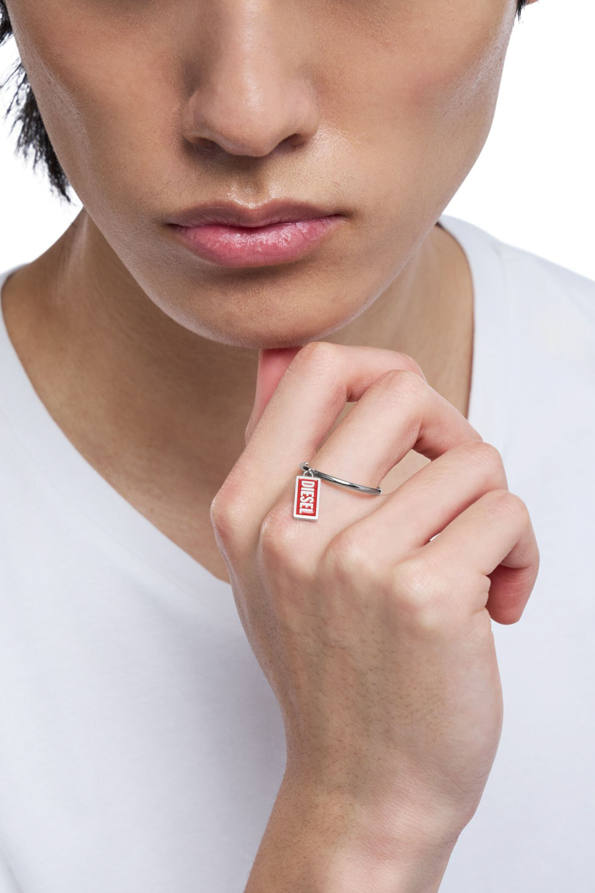 Diesel - DX1618931 JEWELLERY, Unisex's Stainless steel logo charm ring in Red - 6