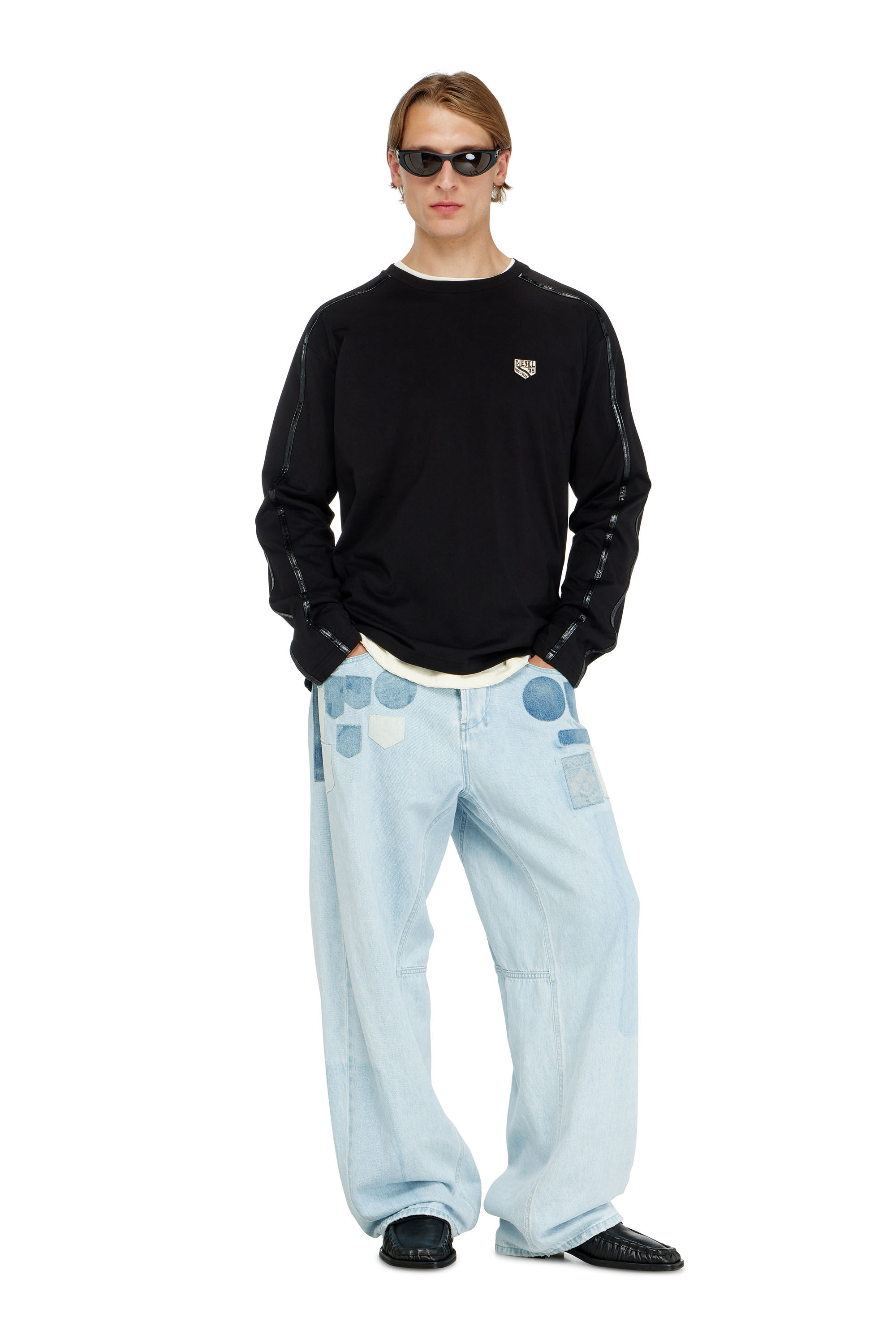 Diesel - T-NORM-LS-FL, Man's Long-sleeve T-shirt with tonal trims in Black - 1