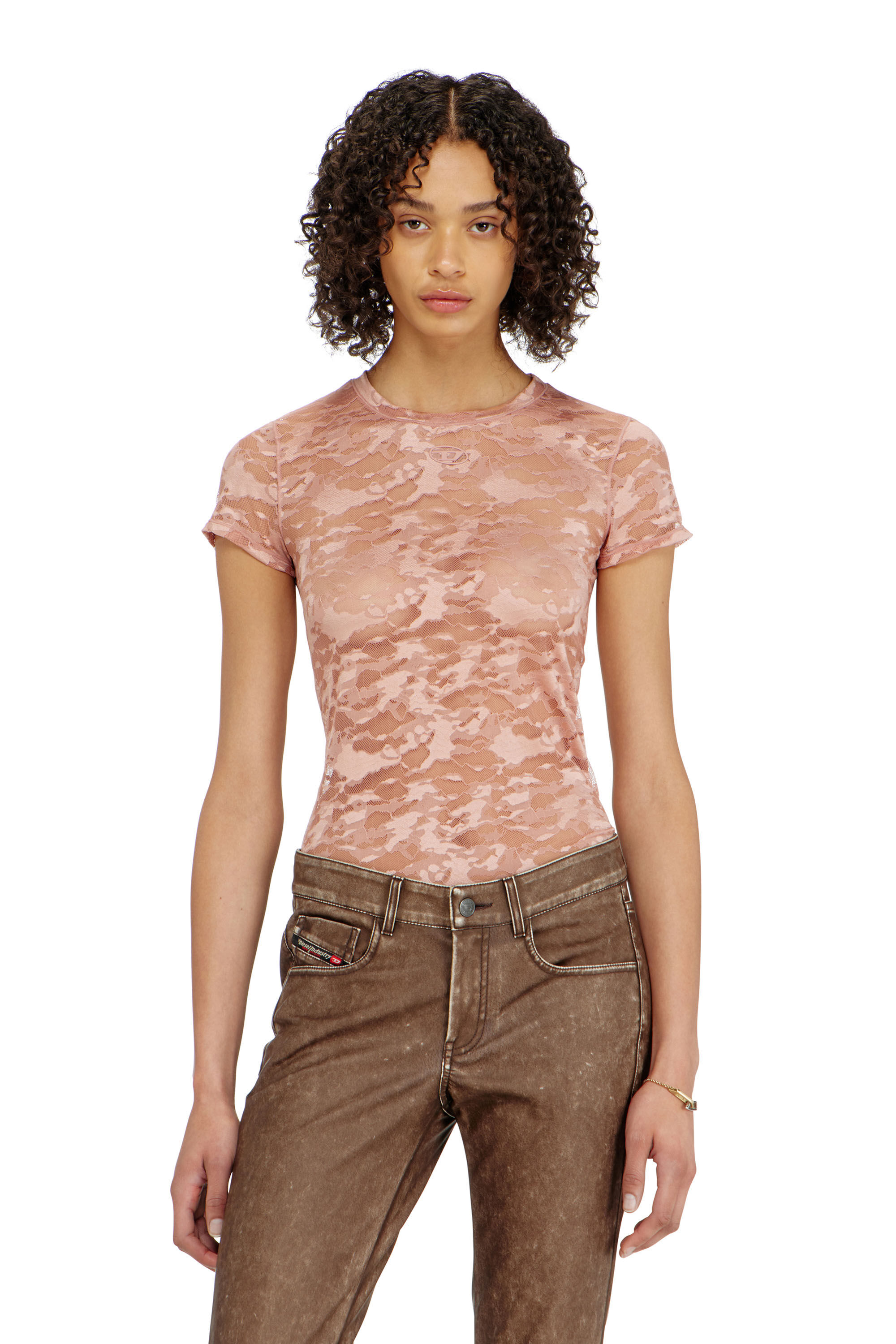Diesel - KASIA-UTLT, Woman's Camo lace T-shirt in Nude - 5