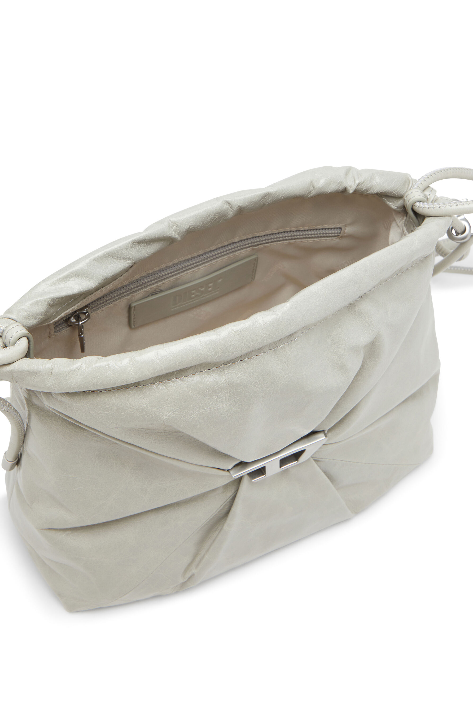 Diesel - SCRUNCH-D BUCKET, Woman's Scrunch-D-Bucket bag in shiny wrinkled leather in White - 4