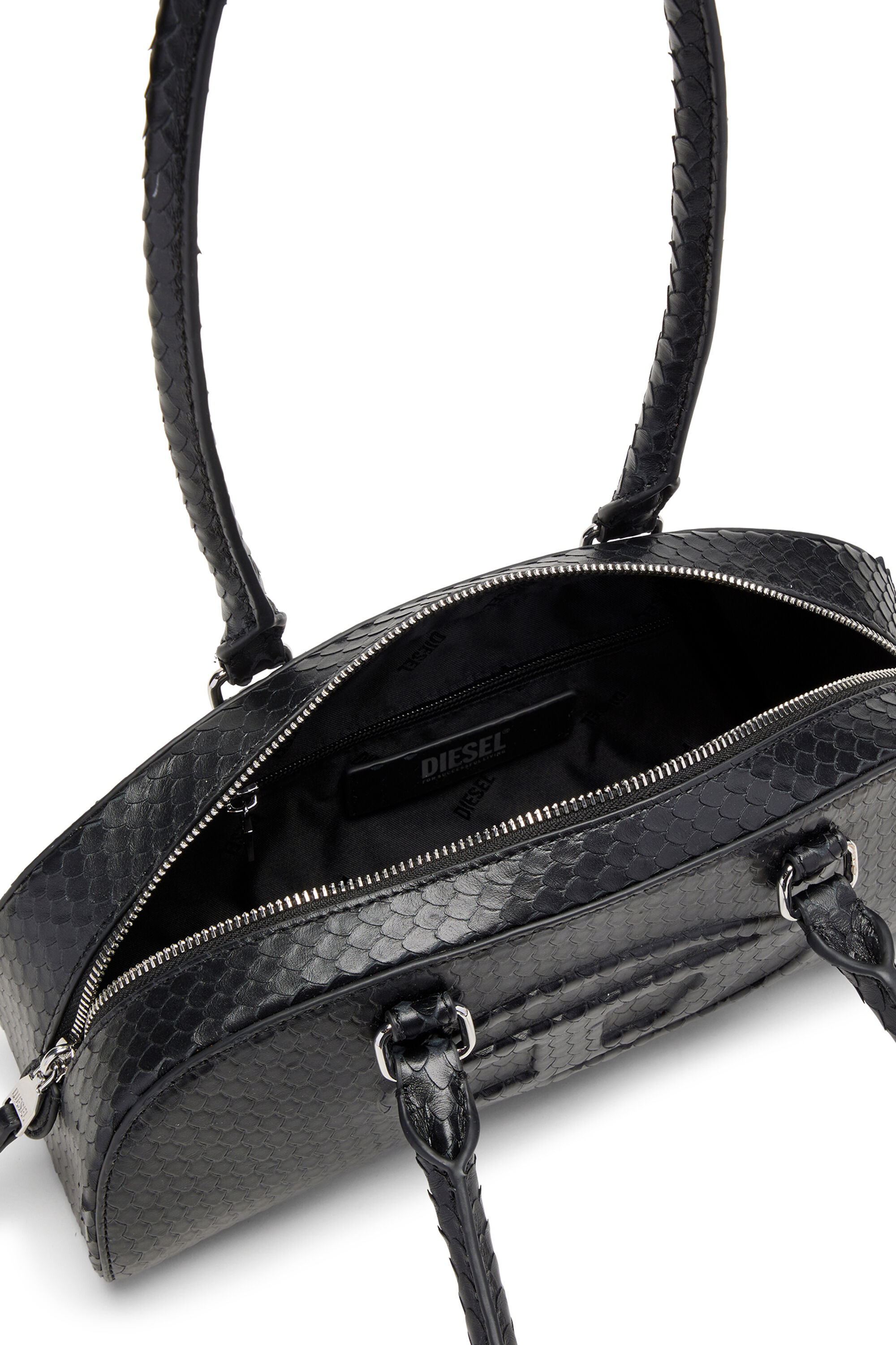 Diesel - 1DR DOME SHOULDER EW, Woman's 1DR Dome-Elongated bowling bag in snake-effect leather in Black - 4