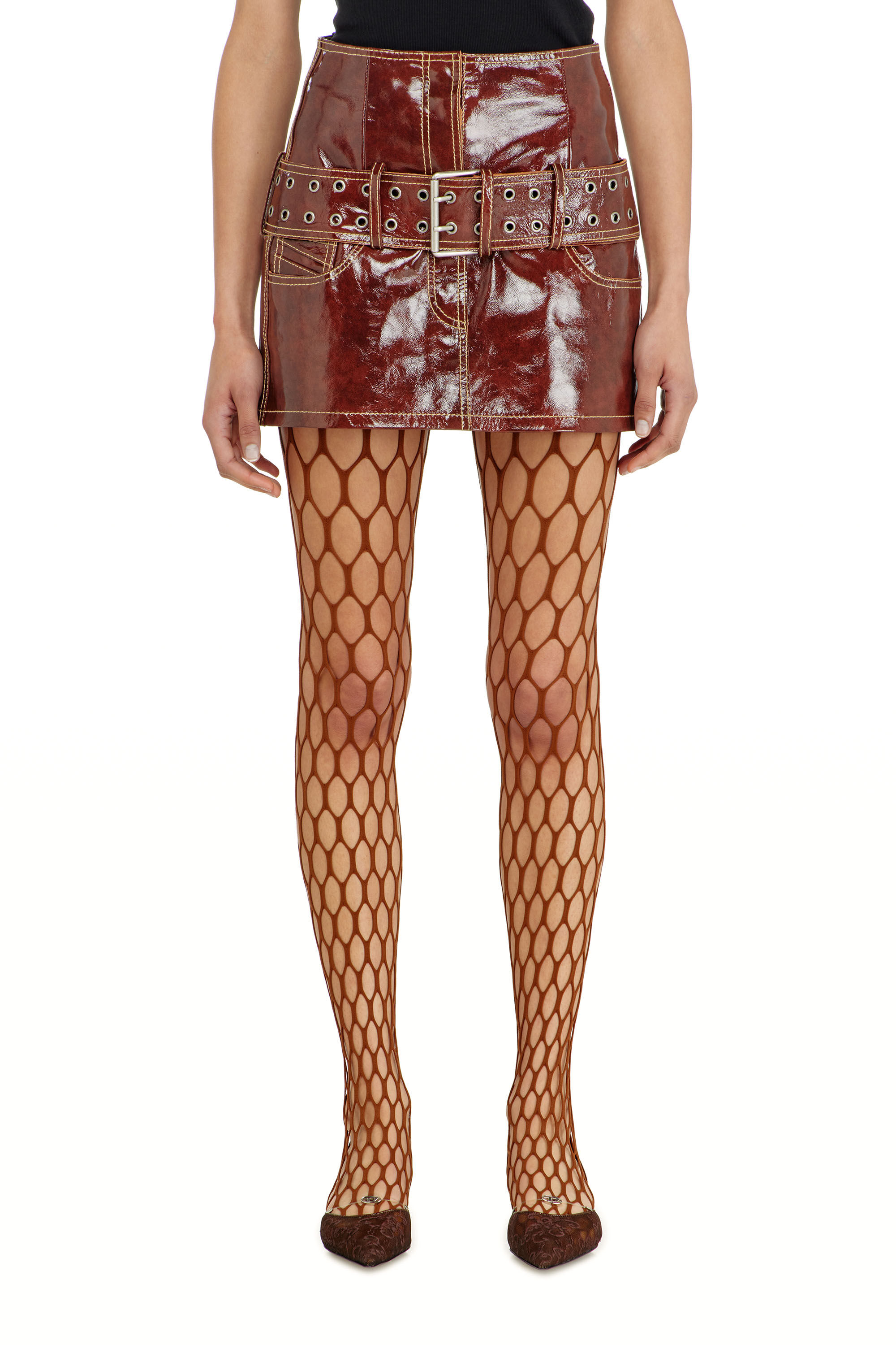 Diesel - L-EVANT, Woman's Patent-leather miniskirt with belt in Brown - 3