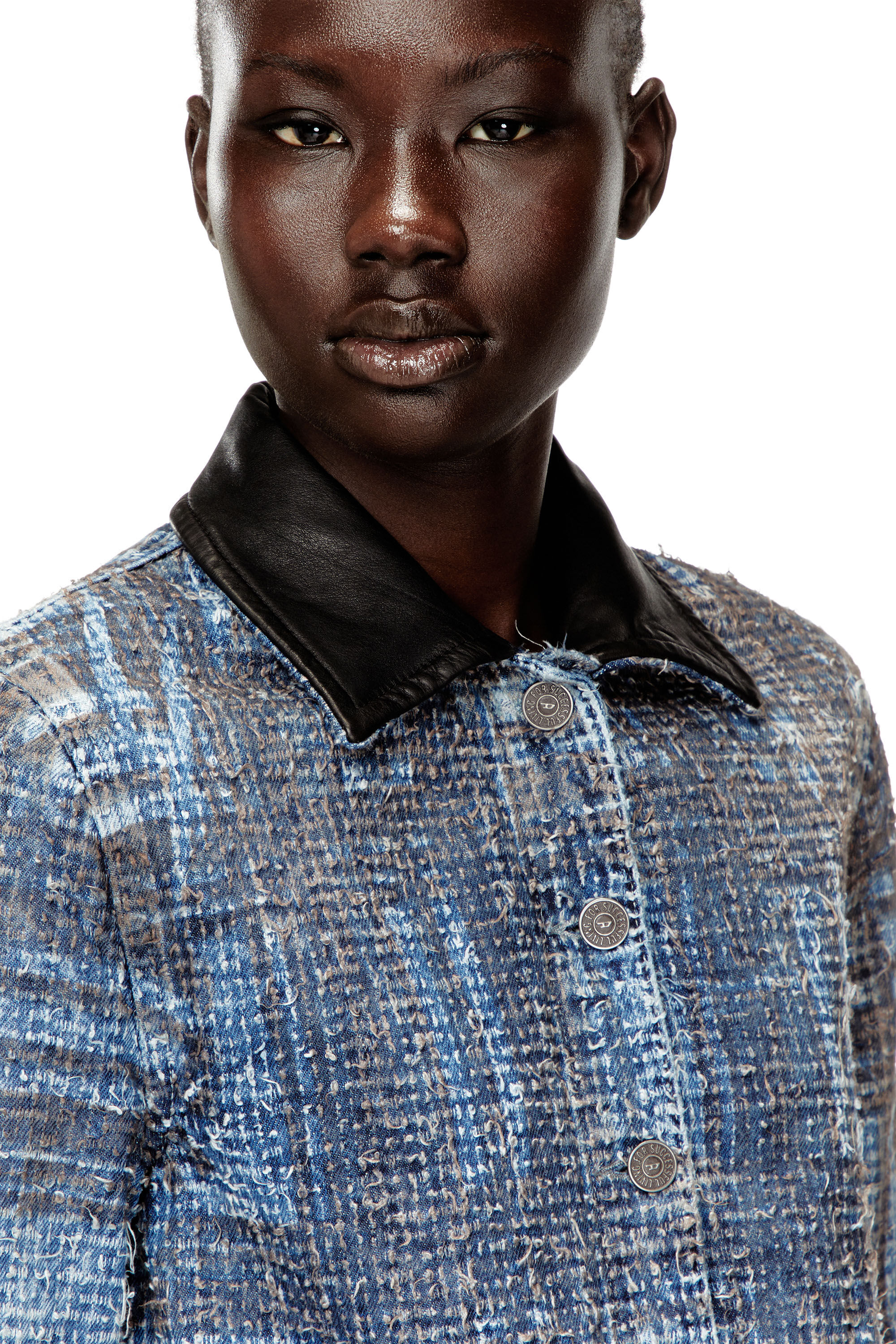 Diesel - DE-ATELI-S, Woman's Cropped jacket in graphic boucl&eacute; denim in Blue - 5