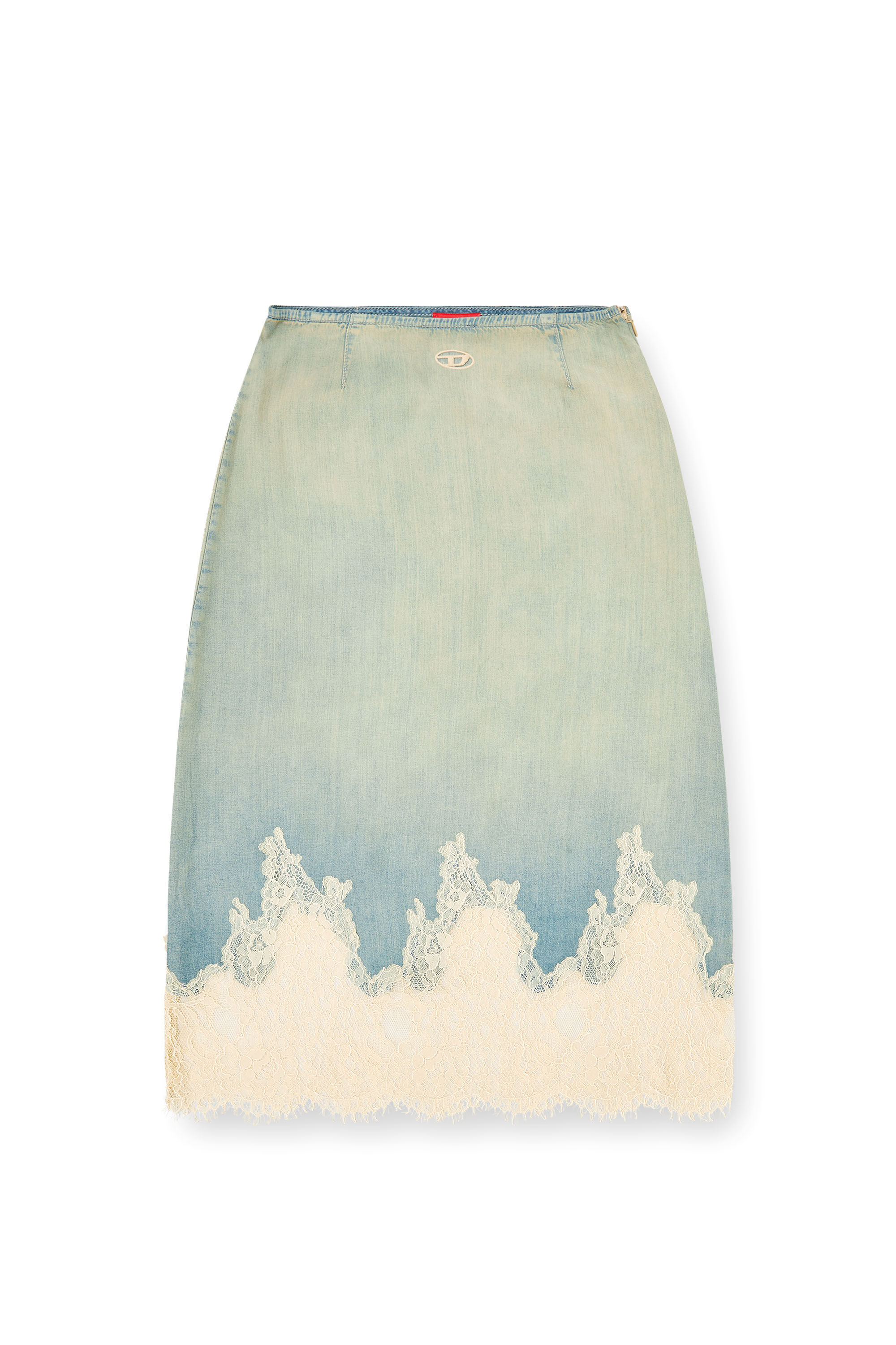 Diesel - DE-MERSY-S, Woman's Midi skirt in denim and lace in Light Blue - 2