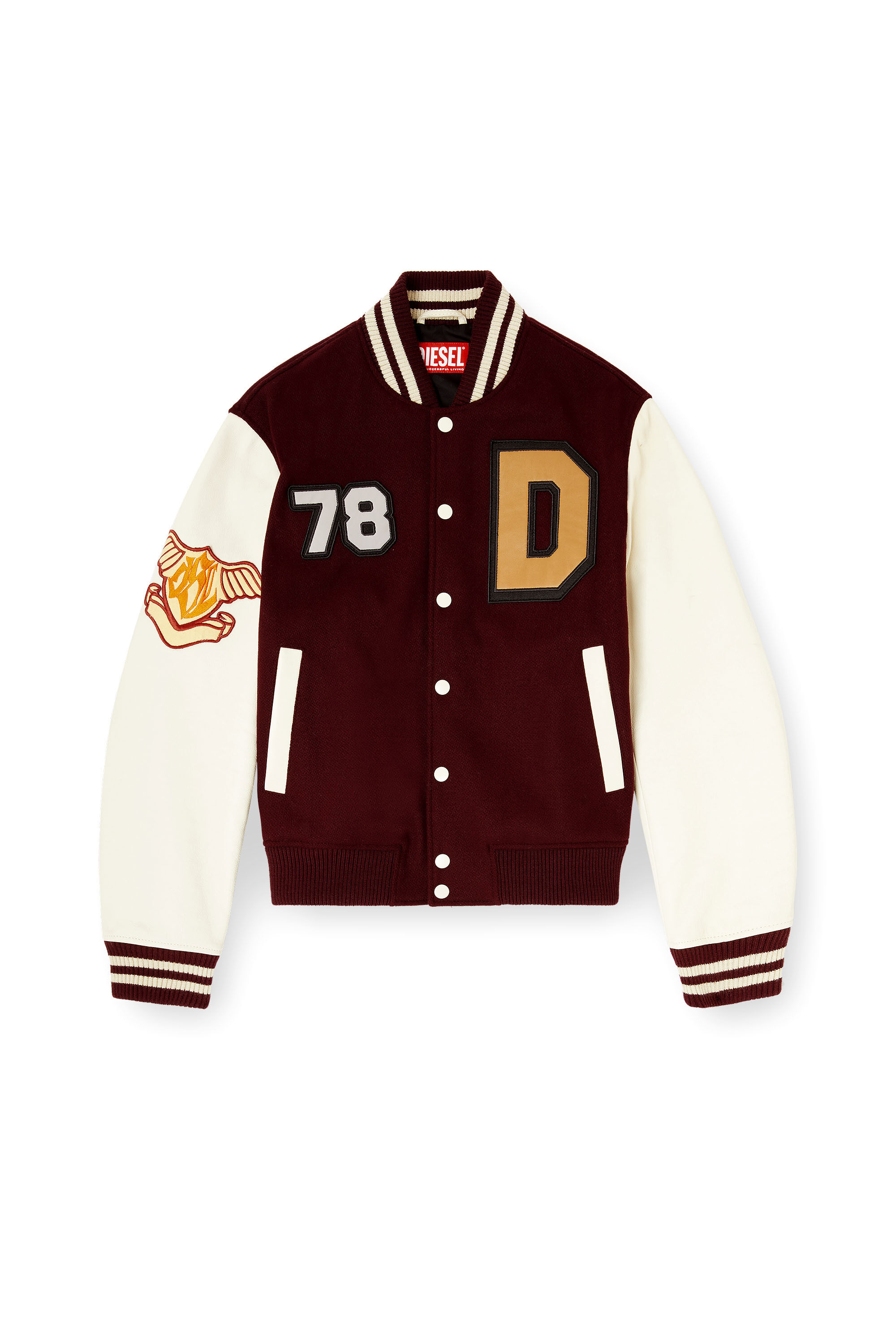 Diesel - L-ARRY-CP, Man's Varsity jacket in wool and leather in Red/White - 2