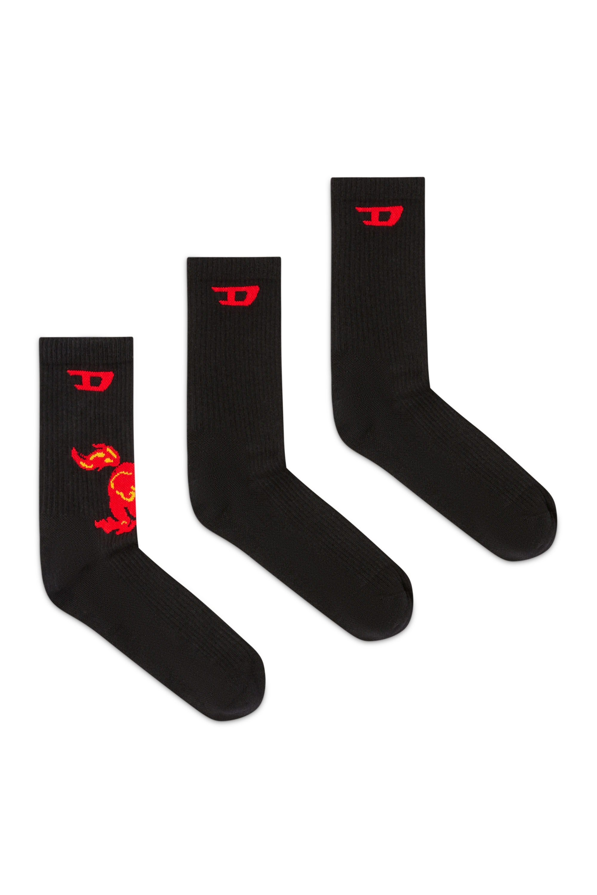 Diesel - SKM-D-TENNIS-CREW-17,5, Man's Three-pack cotton socks with horse and logo in Black - 1