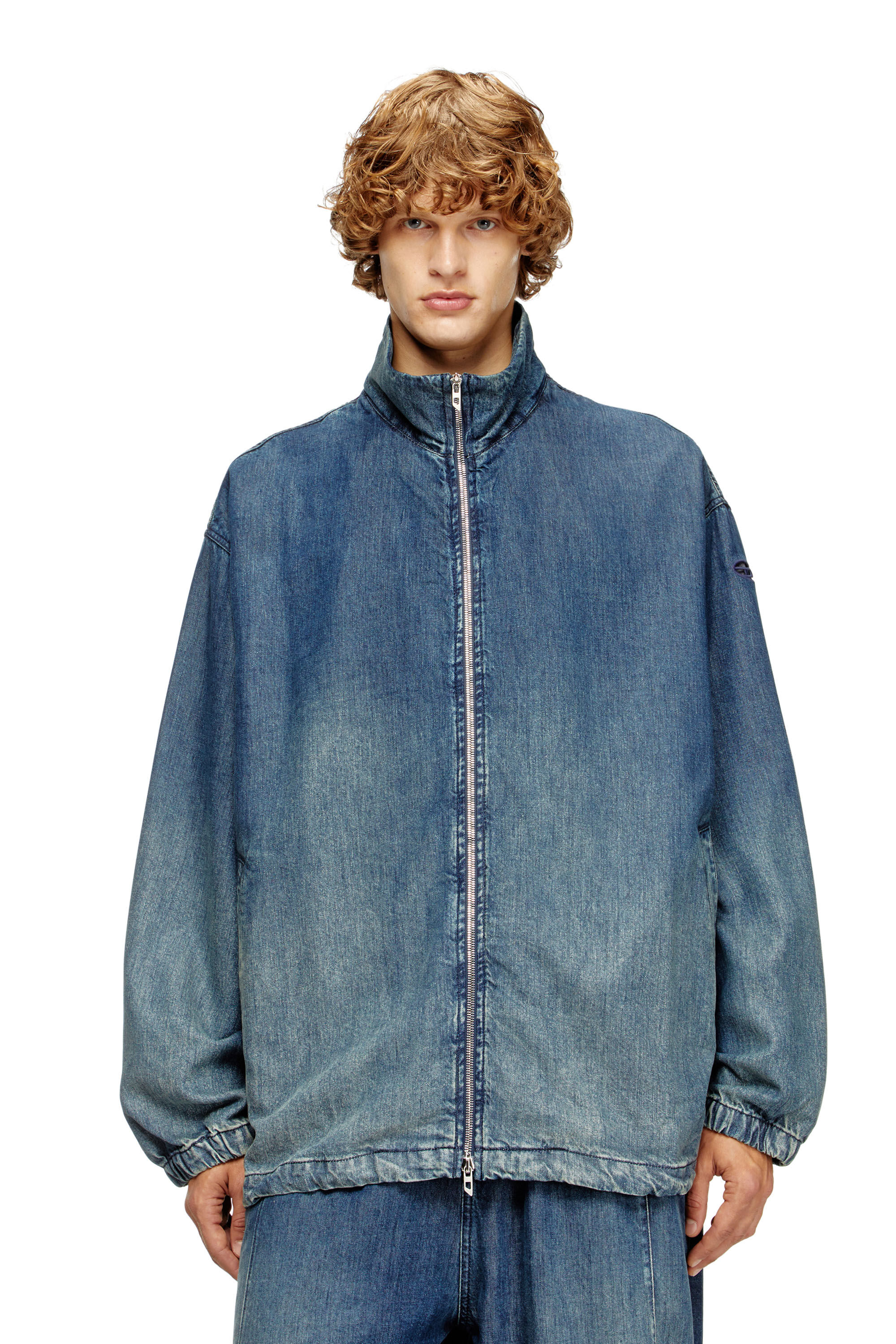 Diesel - D-KRAP-S6, Man's Zipped jacket in fluid denim in Medium blue - 3