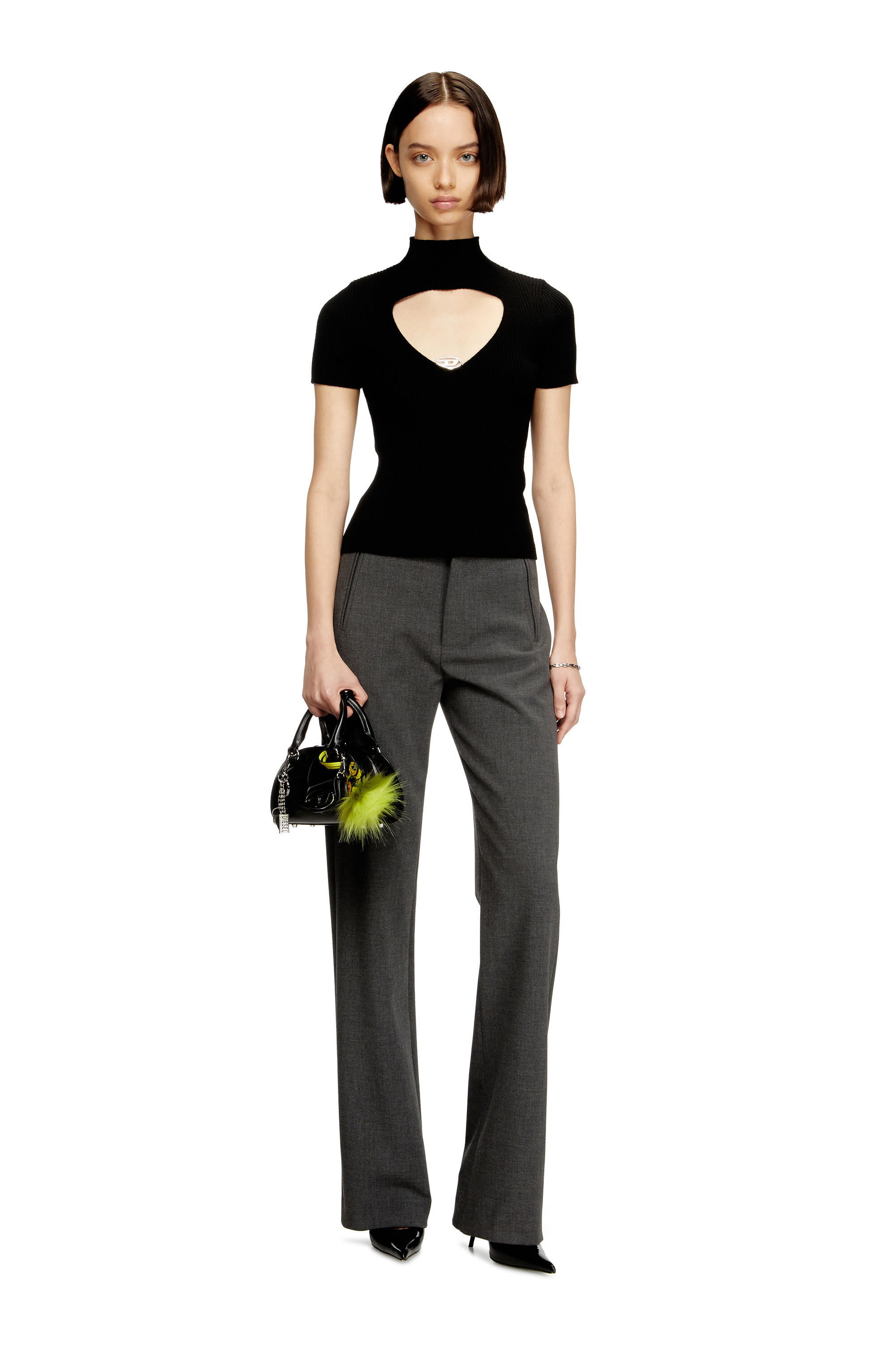 Diesel - M-OLIVE, Woman's Cut-out wool-knit top in Black - 1
