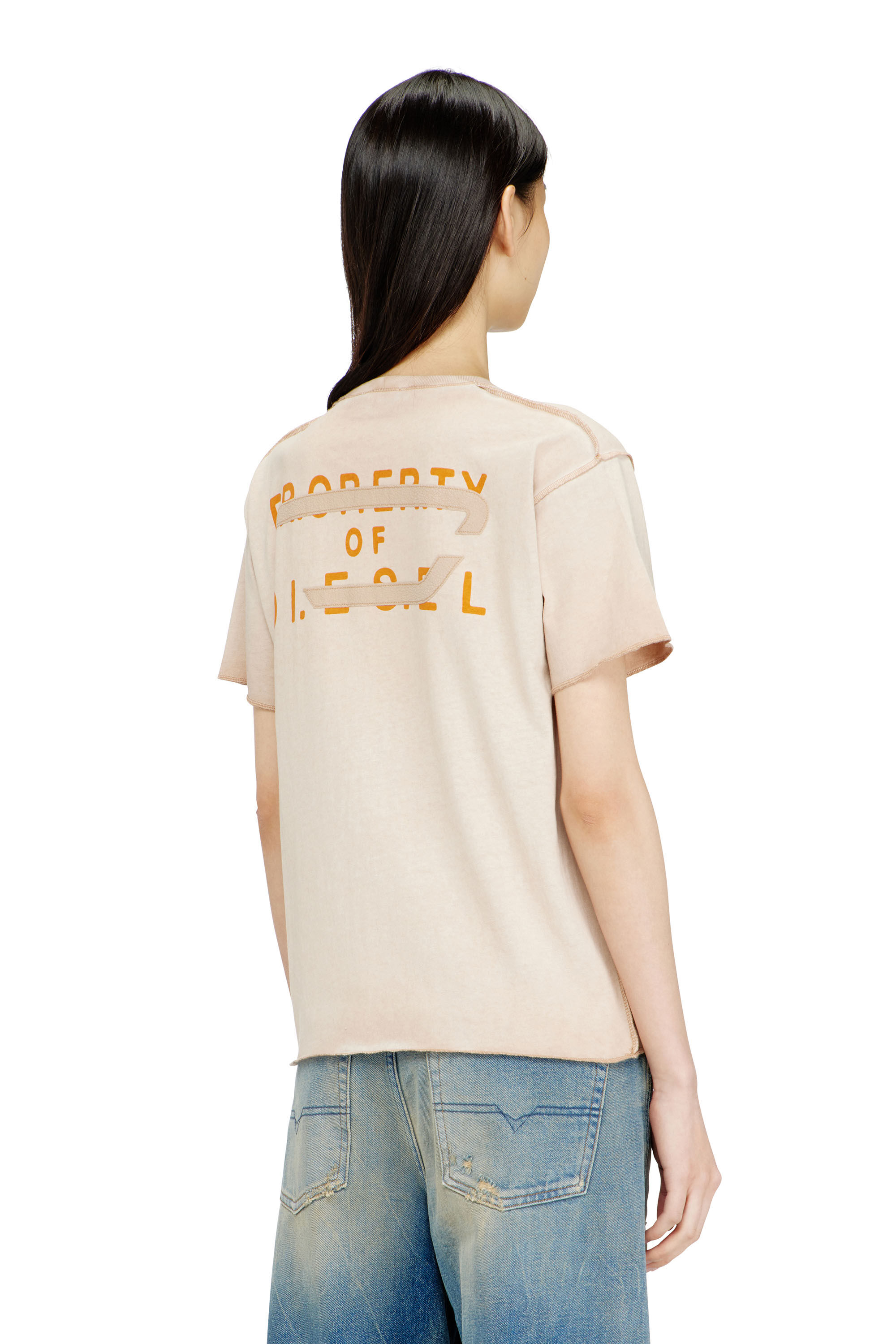Diesel - T-ILY, Woman's Regular cotton T-shirt with D appliqu&eacute; in Beige - 4