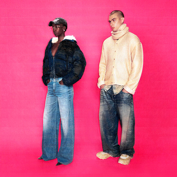 A man and a woman wearing Diesel jeans