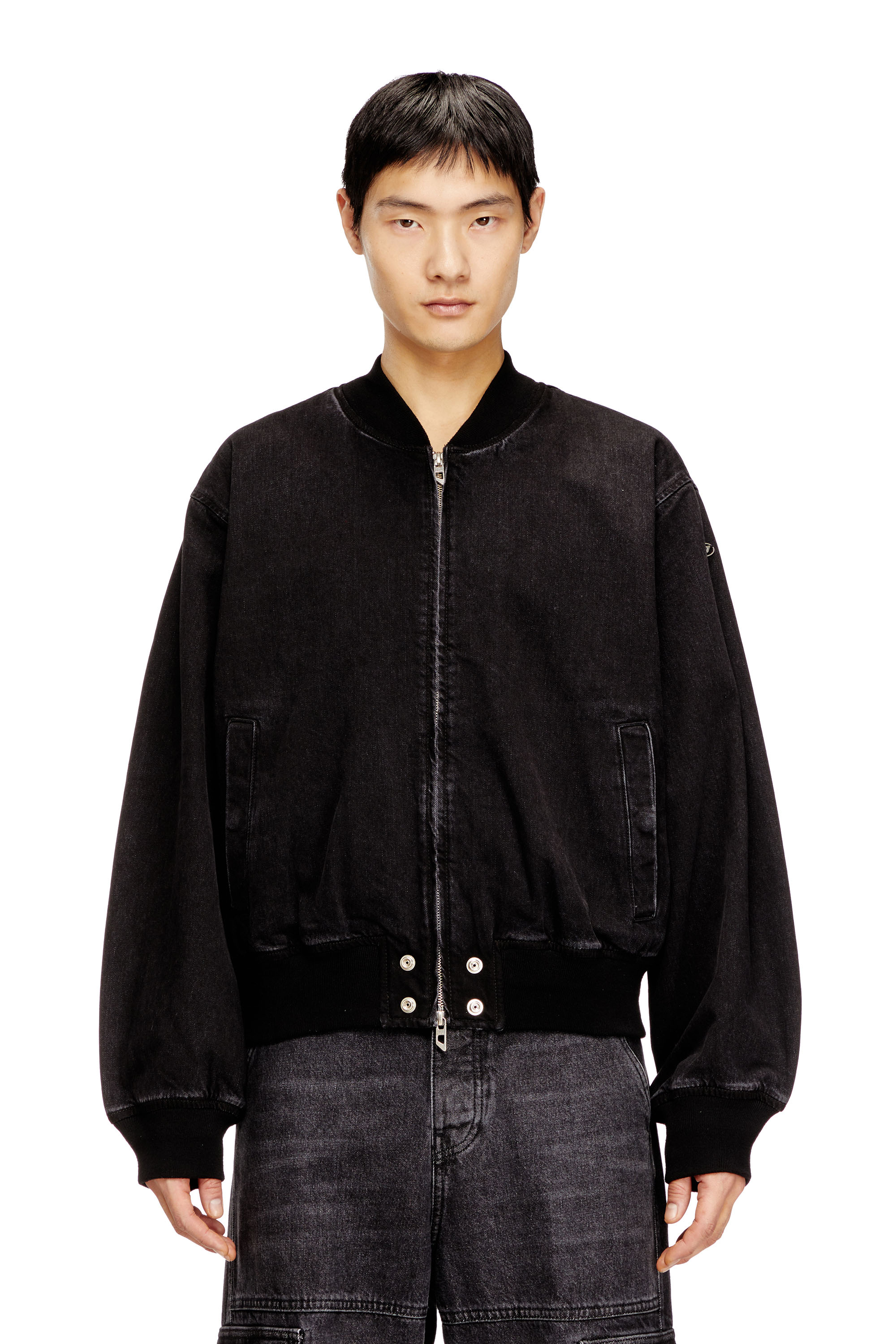 Diesel Unisex Black - Bomber Jacket In Denim - Denim Jackets Extra Large