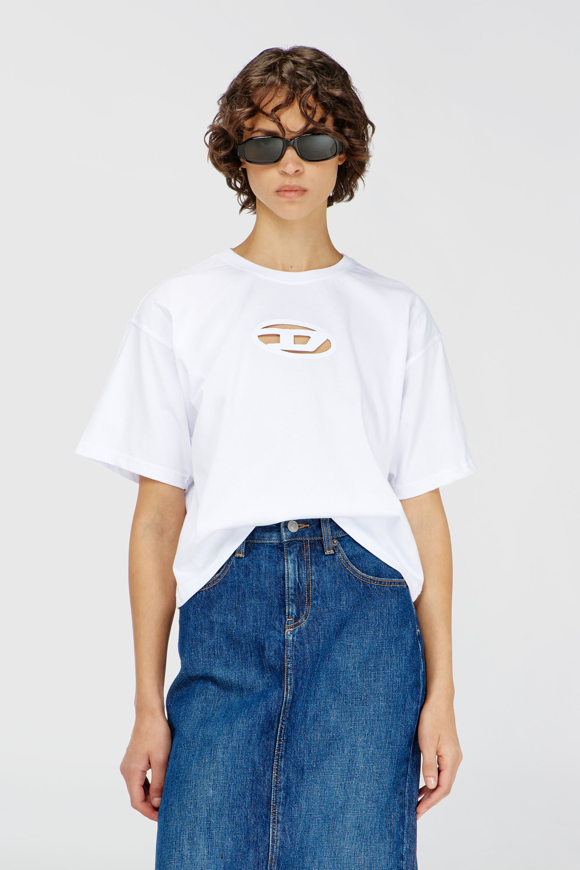 Diesel - Boxy T-shirt with cut-out Oval D logo - T-Shirts - Woman - White