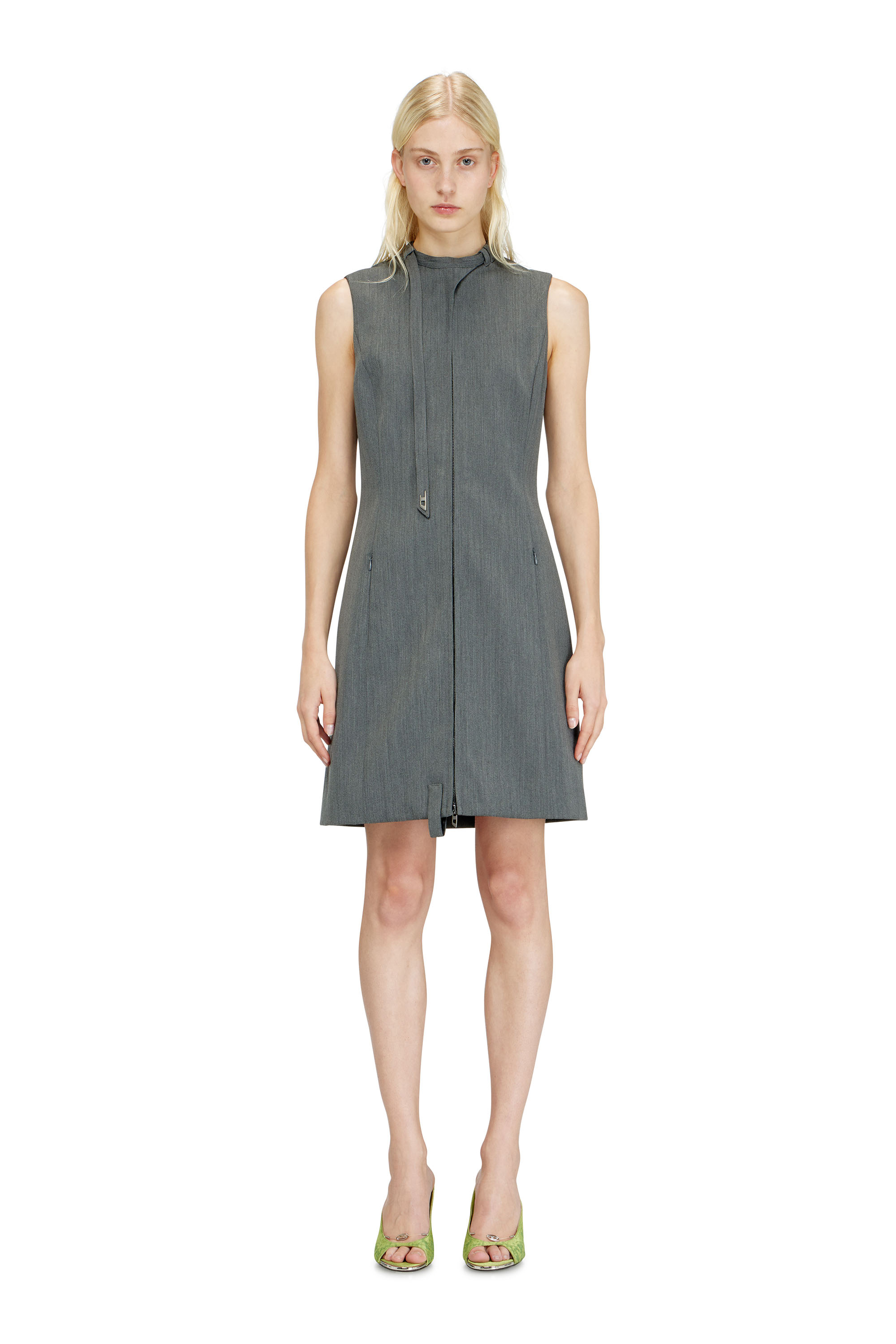 Diesel - D-RUVAN, Woman's Tailored midi dress with biker neck strap in Grey - 2