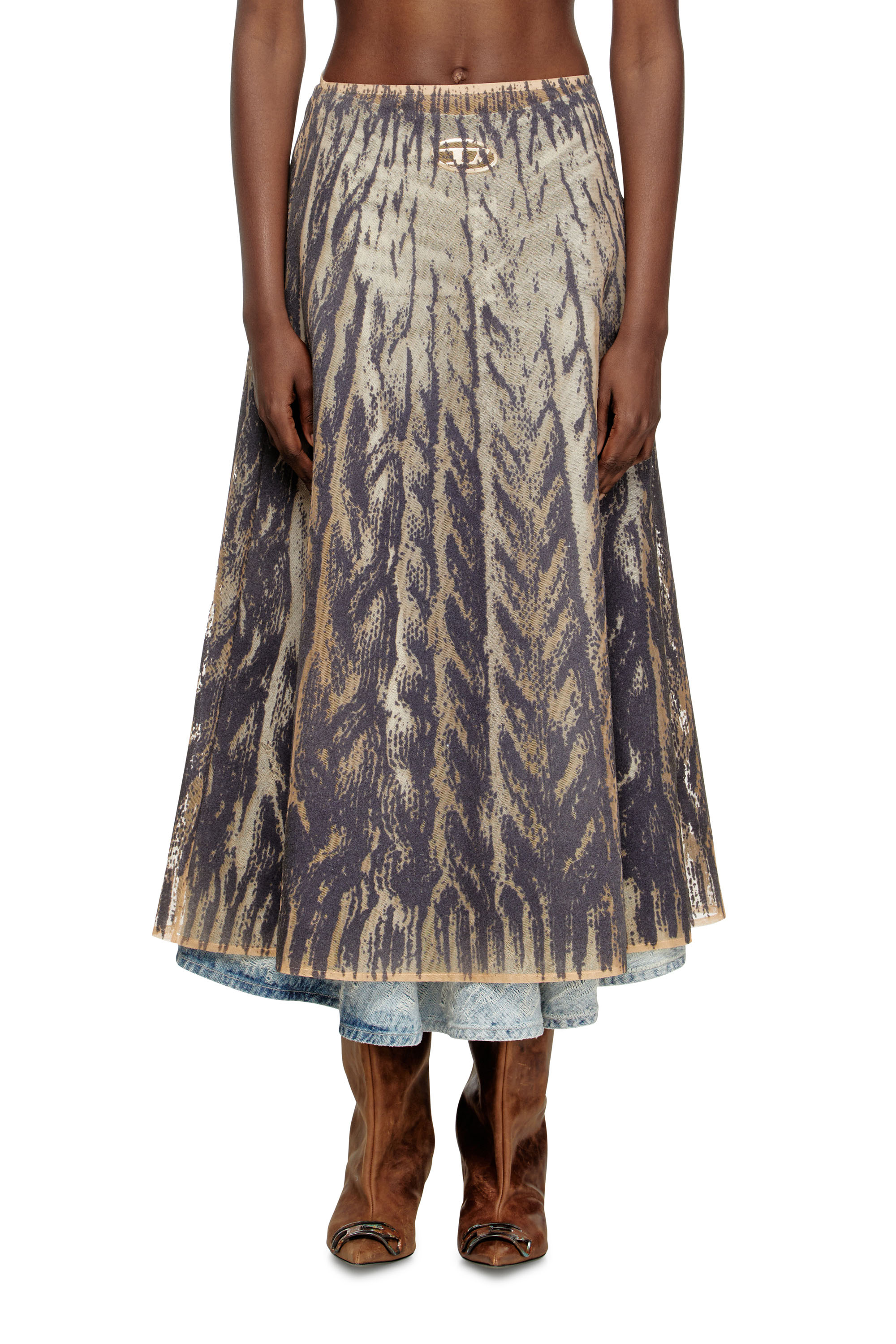 Diesel - O-RIUNDA, Woman's Sheer skirt in rigid printed tulle in Grey - 1