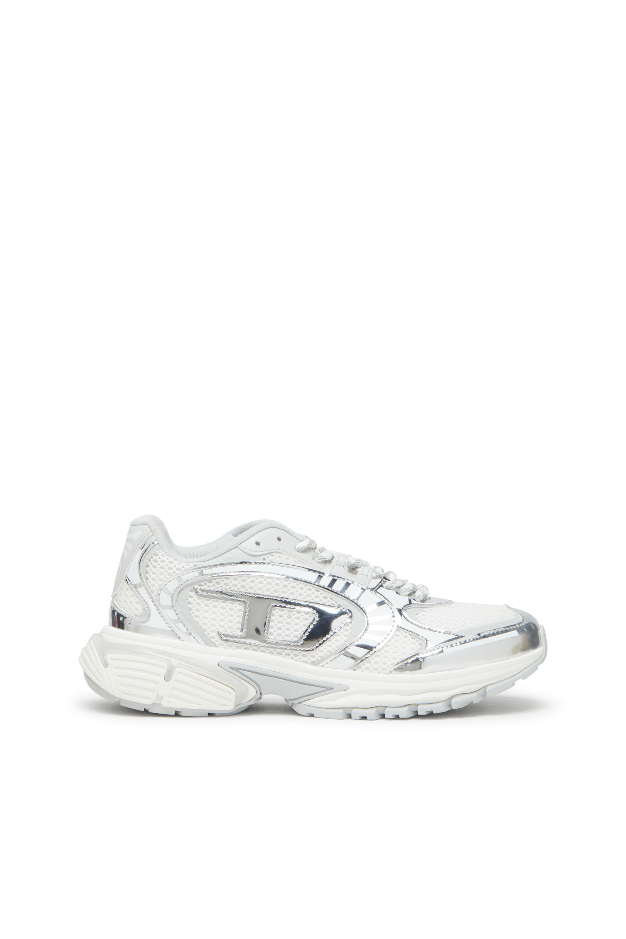Diesel Ženský Biely - S-Pro-V-Dense-Metallic Mesh Sneakers With Oval D Logo - Sneakers - Woman Veľkosť 39