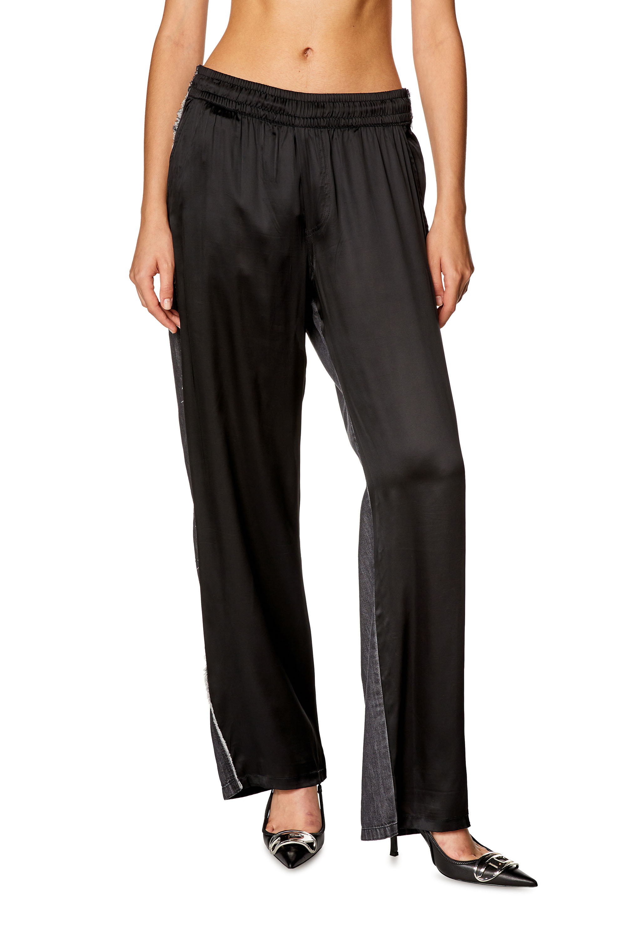 Diesel - Hybrid pants in satin and denim - Pants - Woman - Black