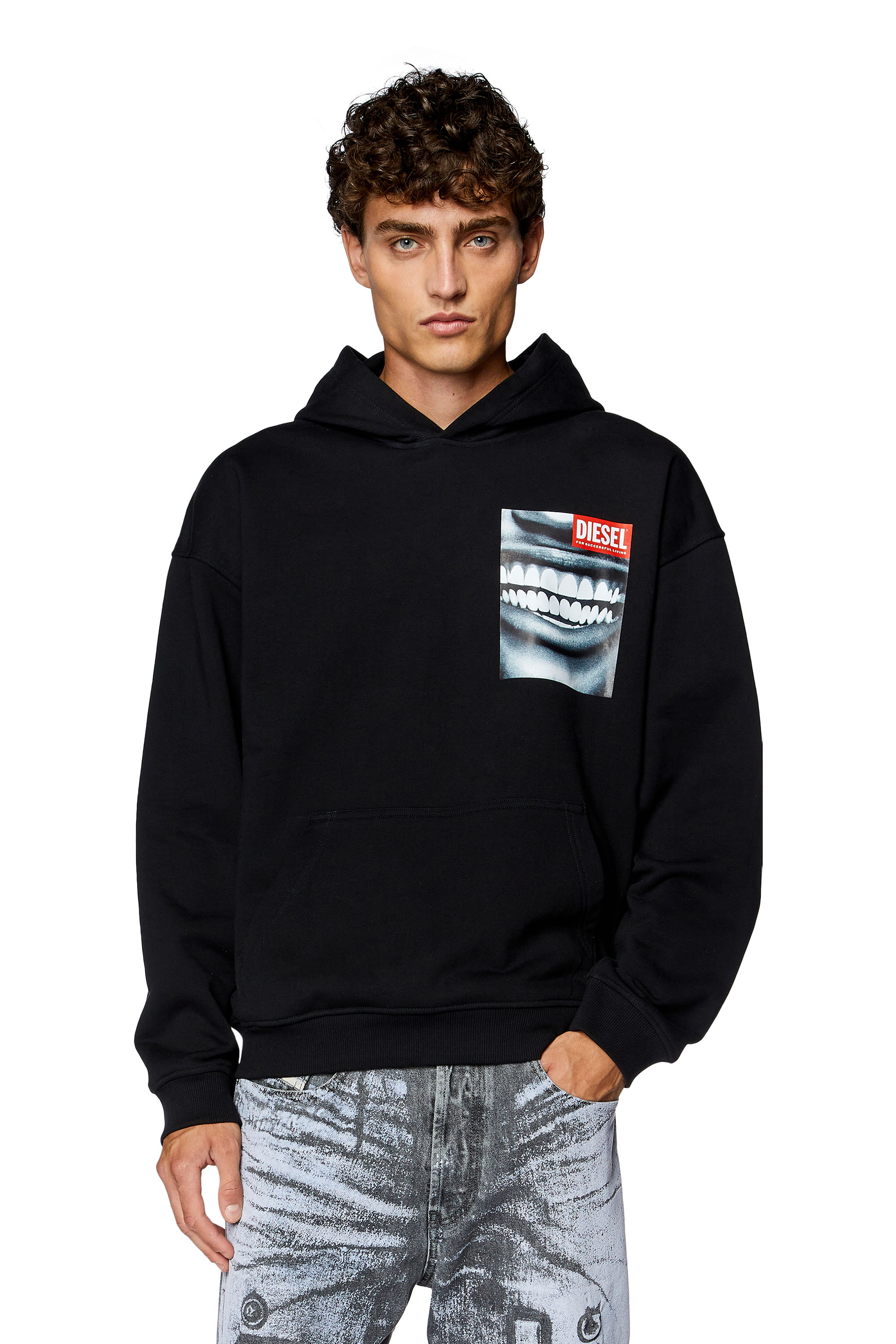 Diesel - Hoodie with close-up smile print - Sweaters - Man - Black