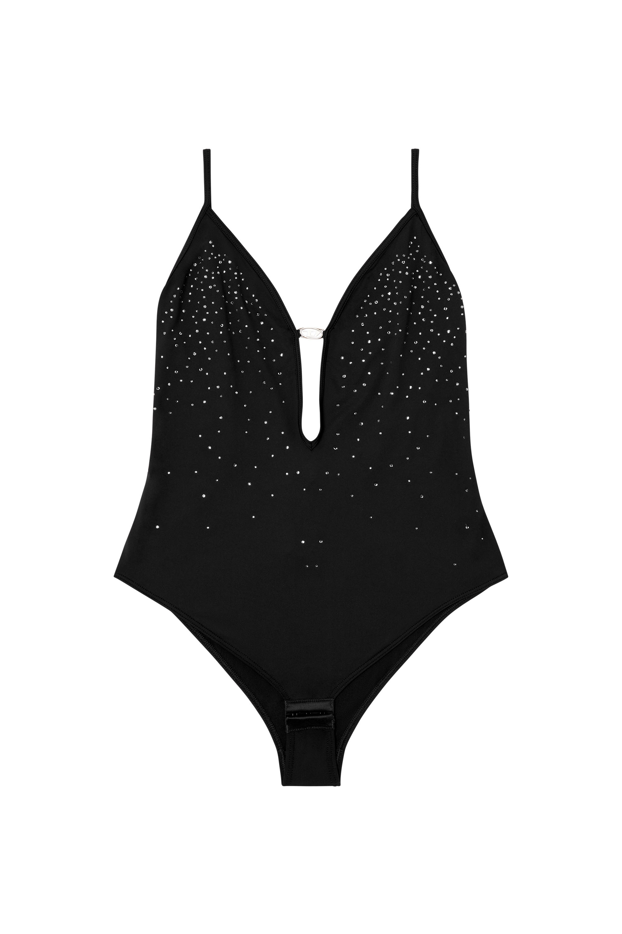 Diesel - UFBY-OVAL-D-BODYSUIT, Woman's Microfibre bodysuit with crystals in Black - 4