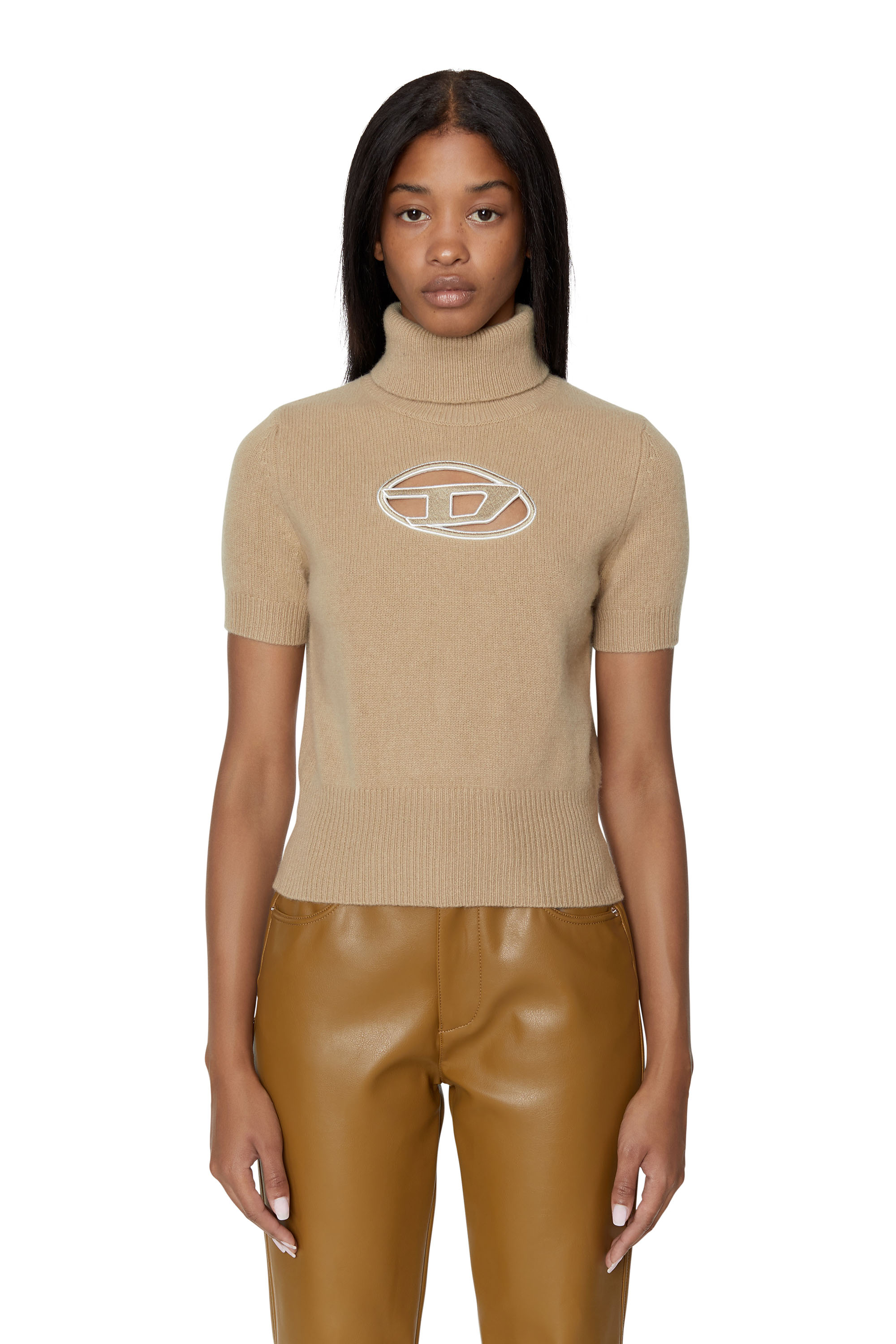 Diesel - Short-sleeve jumper with cut-out logo - Knitwear - Woman - Beige