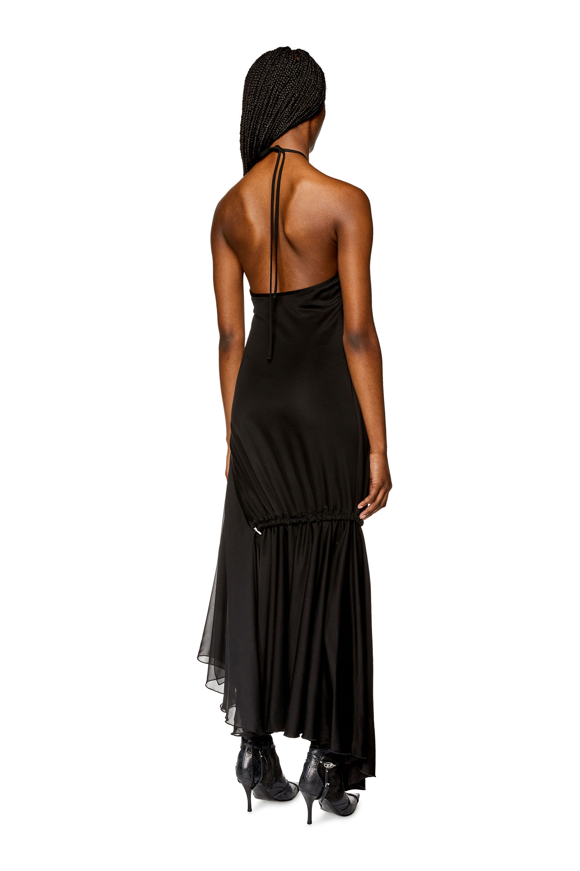 Shop Diesel Halterneck Dress With Chiffon Hem In Black