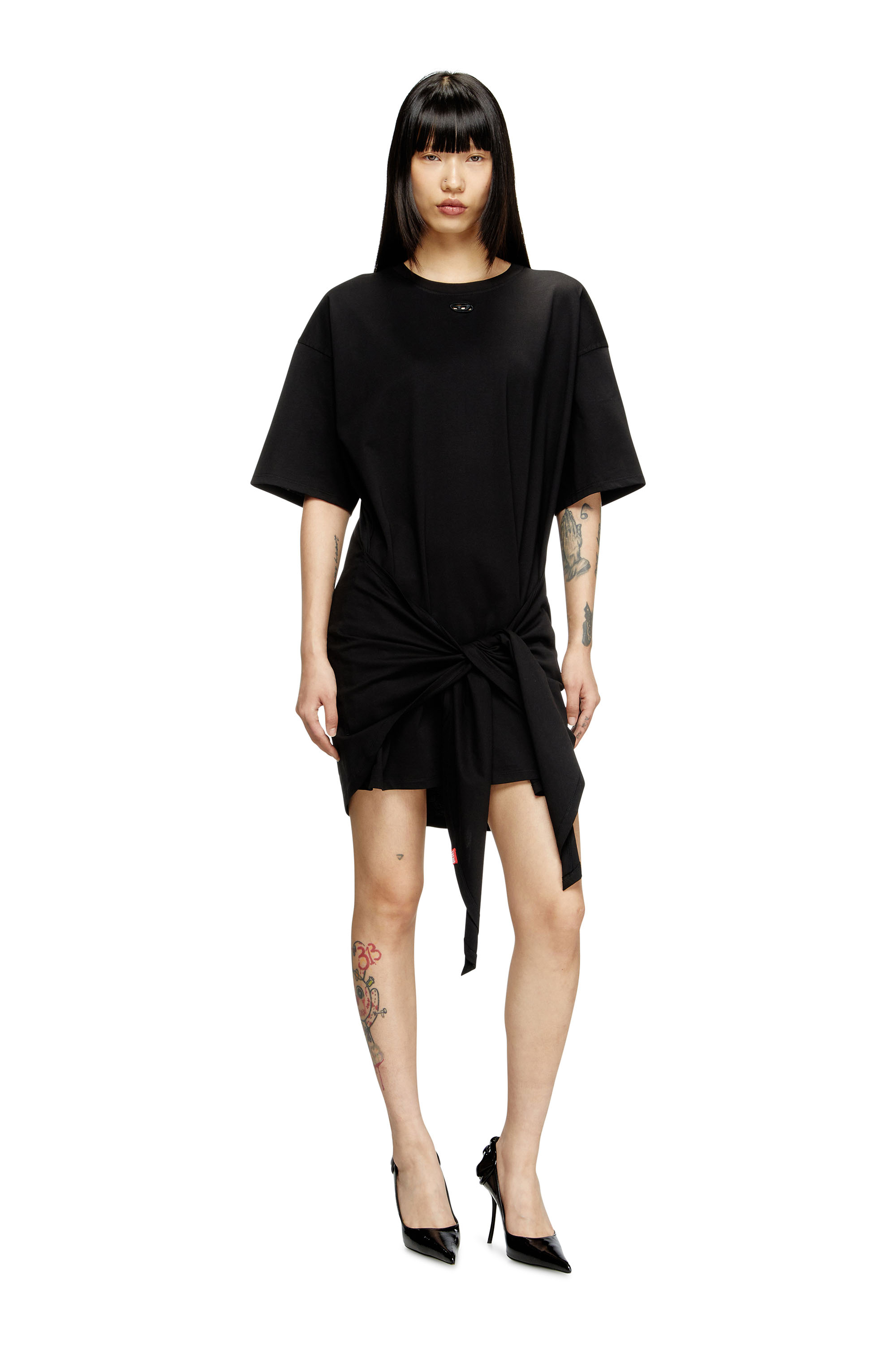 Diesel Women's Black - T-Shirt Dress With Tie Front - Dresses - Woman Medium