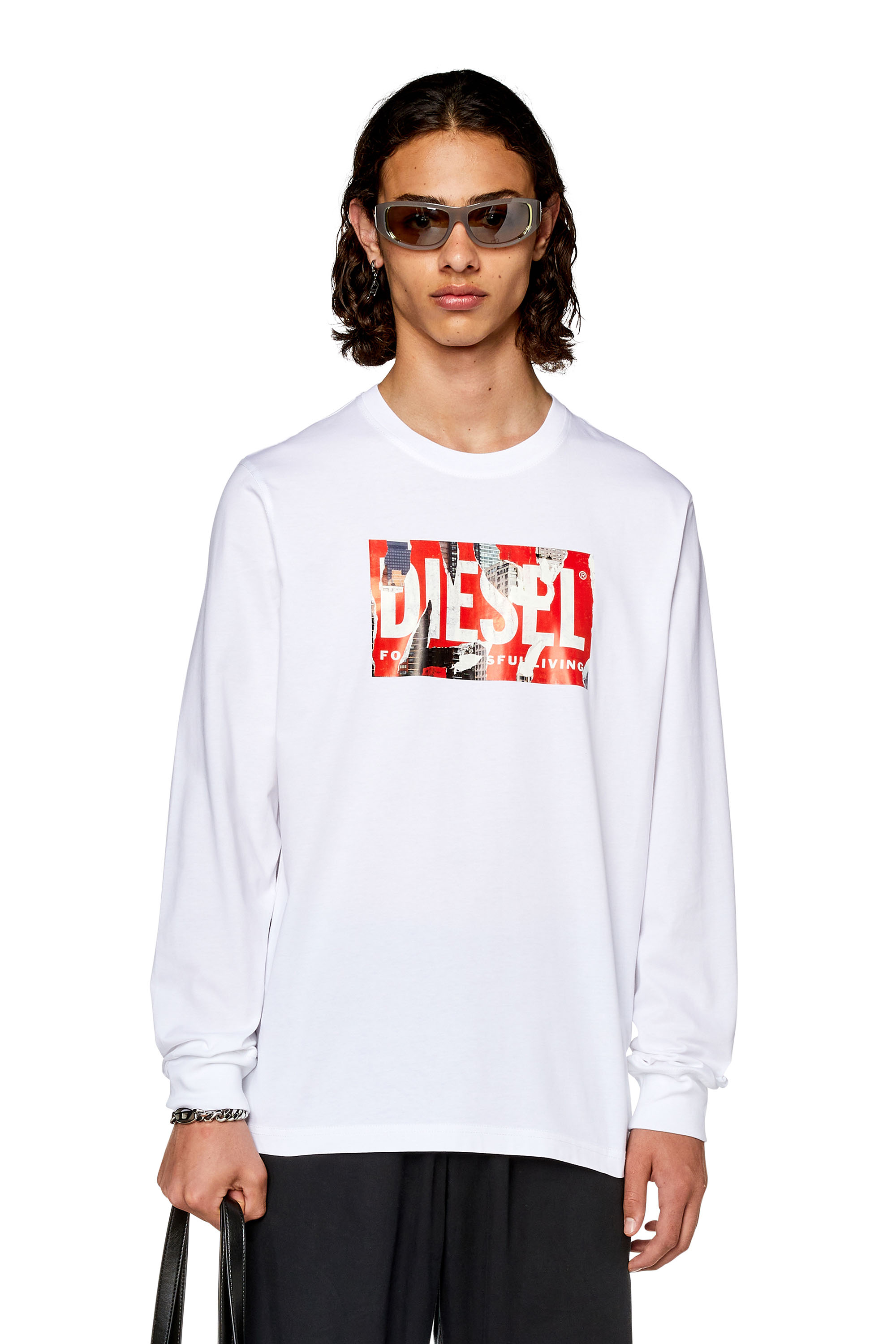Diesel - Long-sleeve T-shirt with peel-off print - T-Shirts - Man - White