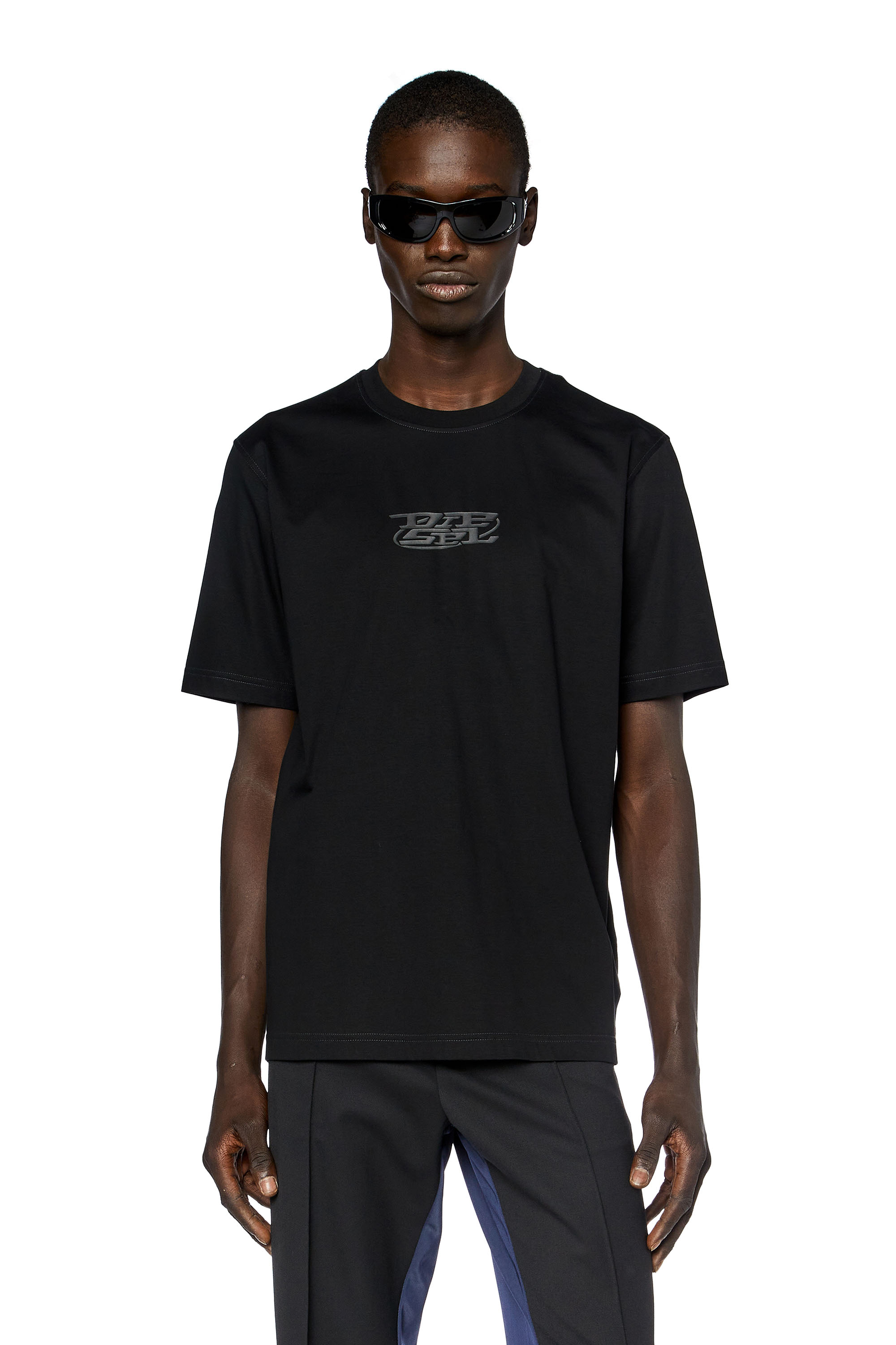 Diesel - Camiseta de algodón mercerizado con logotipo estampado - Camisetas - Hombre - Negro