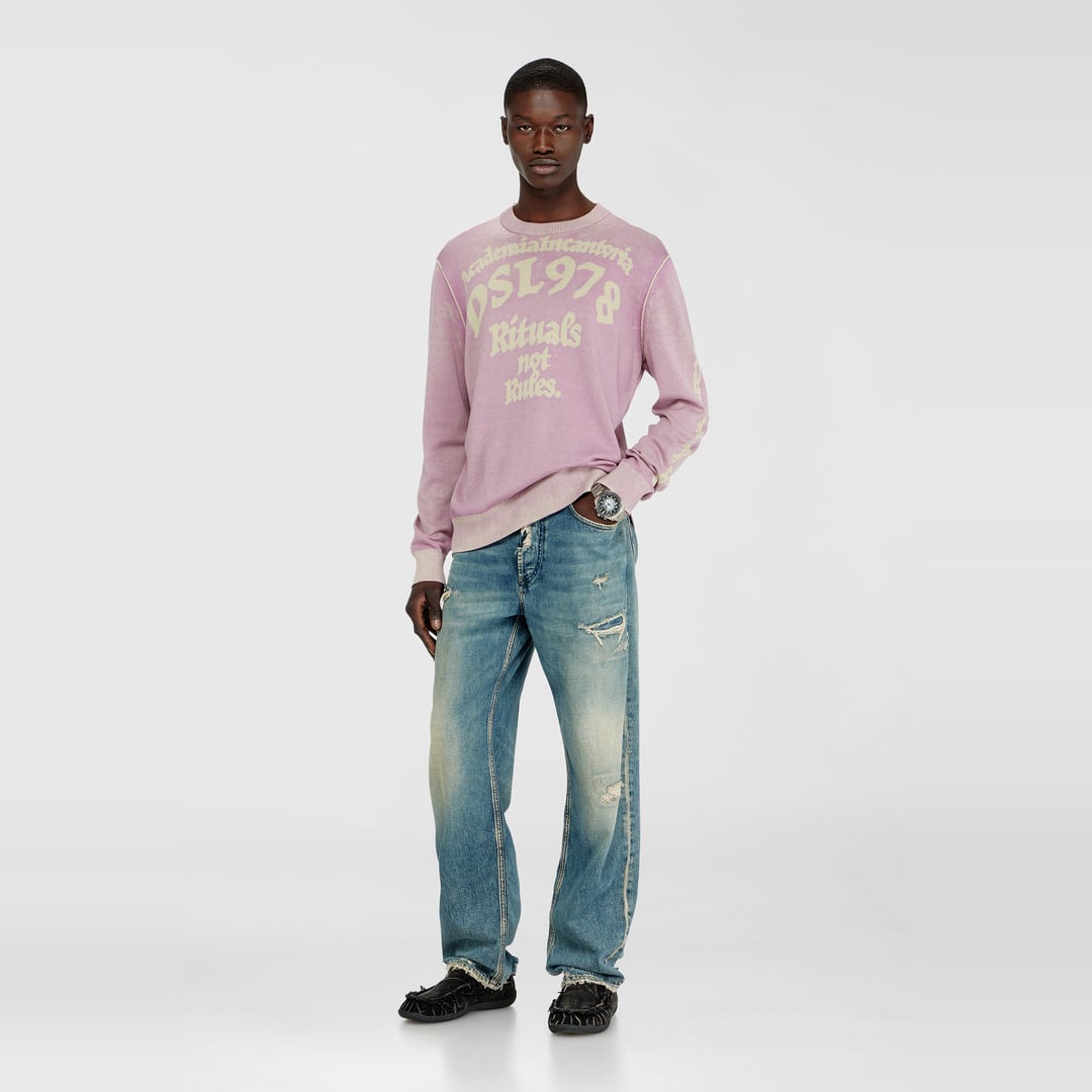 Diesel - Treated cotton jumper with slogan - Knitwear - Man - Violet