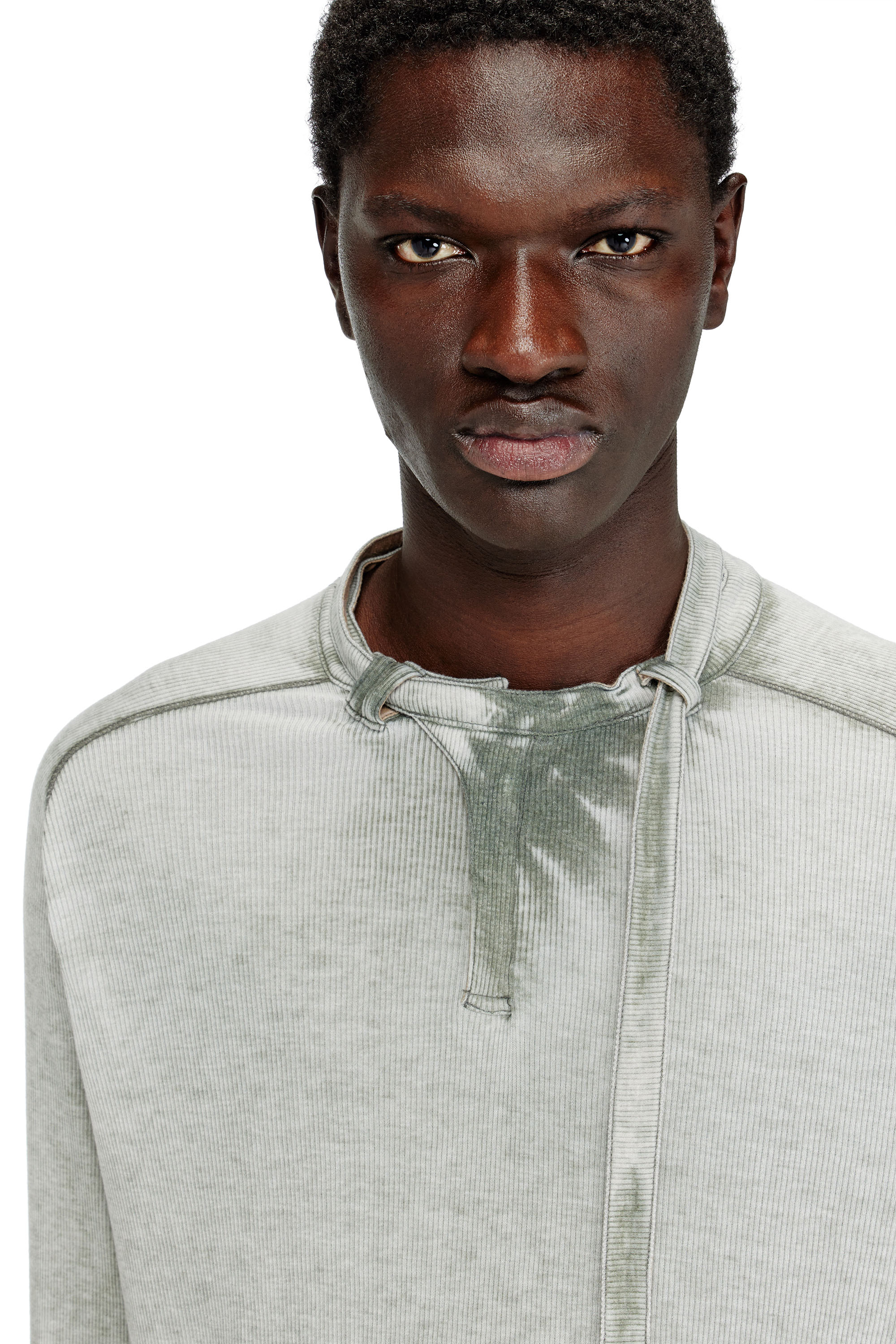Diesel - T-GOHAN, Man's Rib-jersey top with biker neck strap in Grey - 5