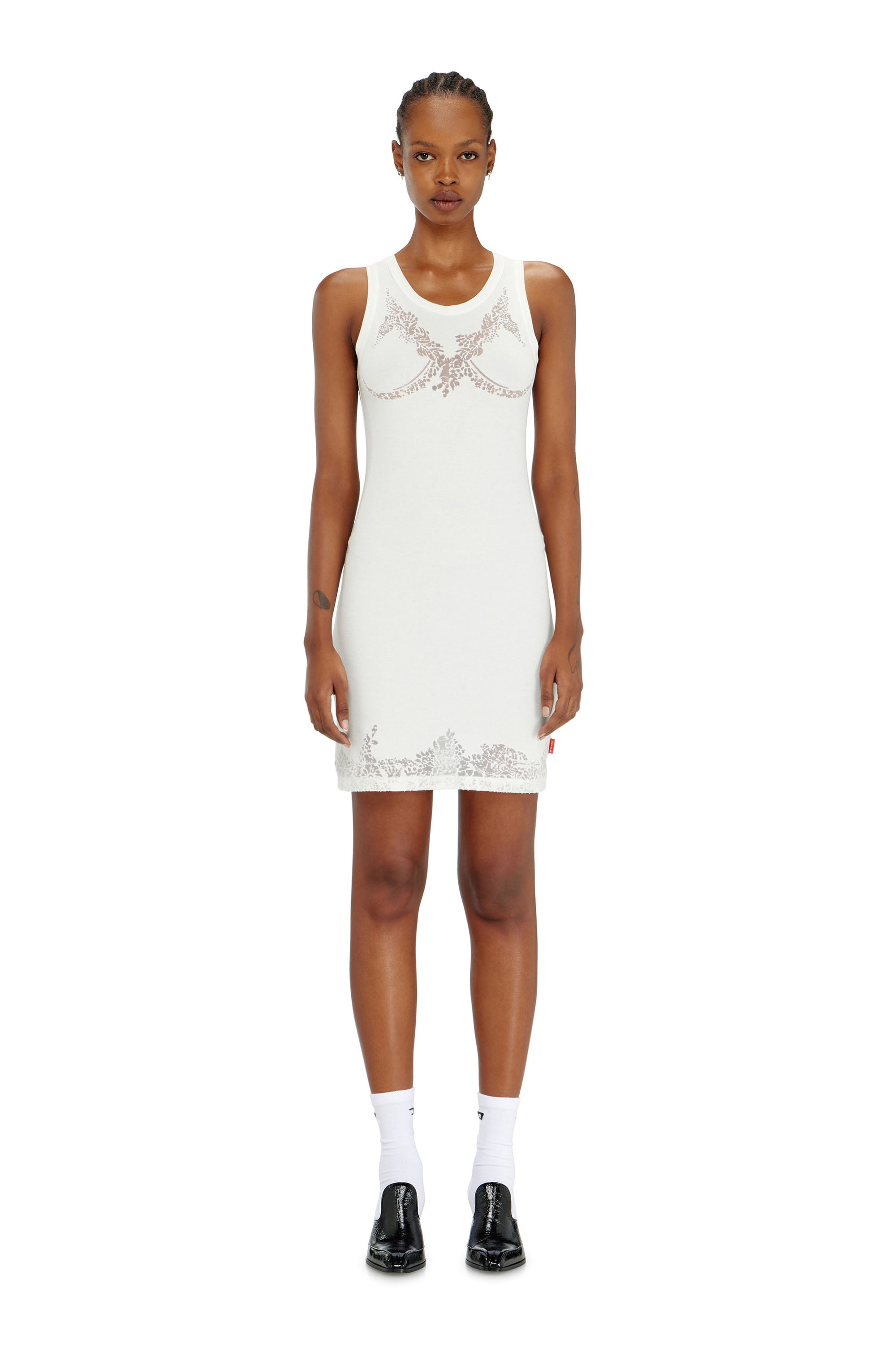 Diesel Vrouw Wit - Mini Tank Dress H Devoré Lace Effect - Dresses - Woman Groot
