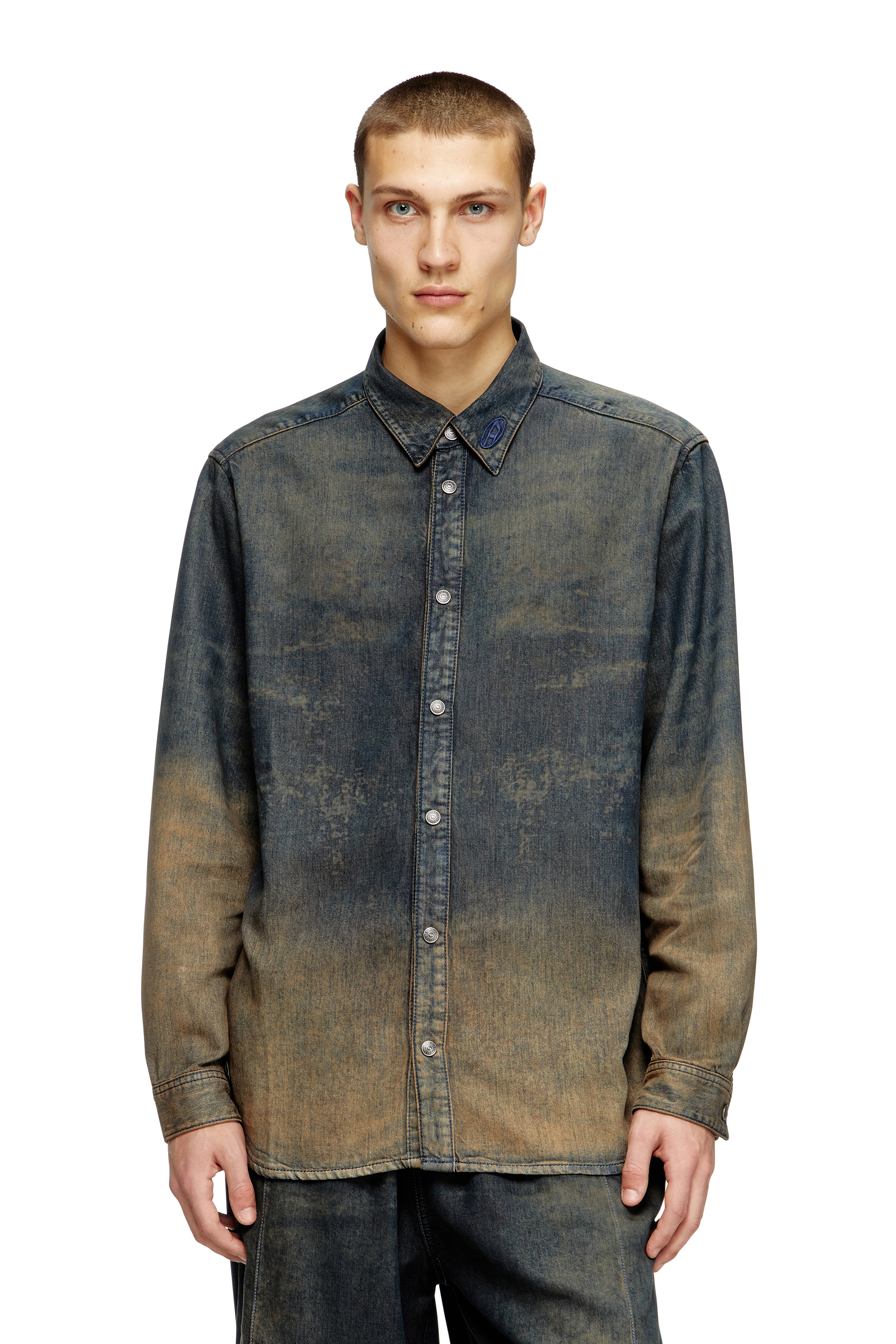 Diesel - Shirt in fluid shaded denim - Denim Shirts - Man - Blue