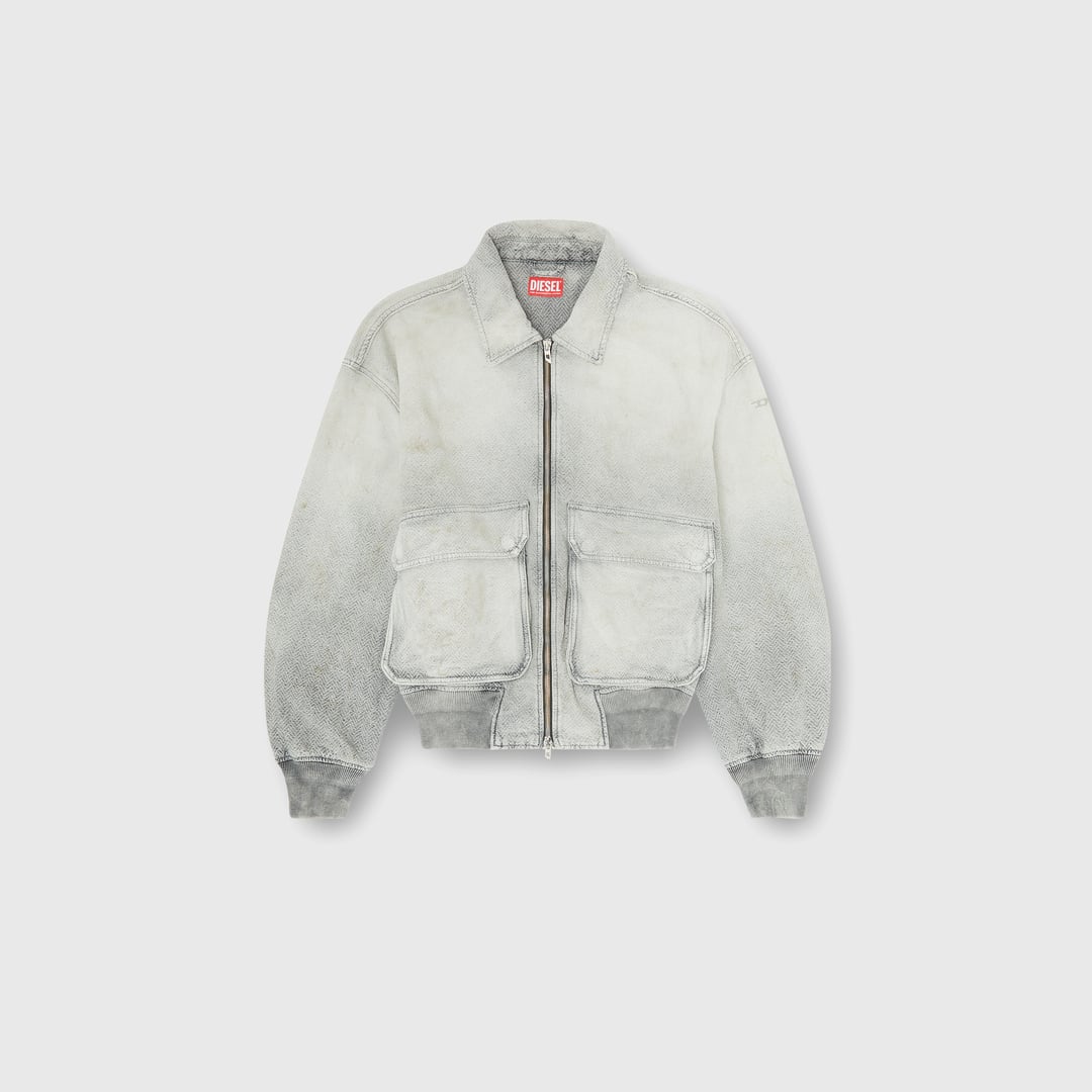 Diesel - Jacket in distressed herringbone denim - Denim Jackets - Unisex - Grey