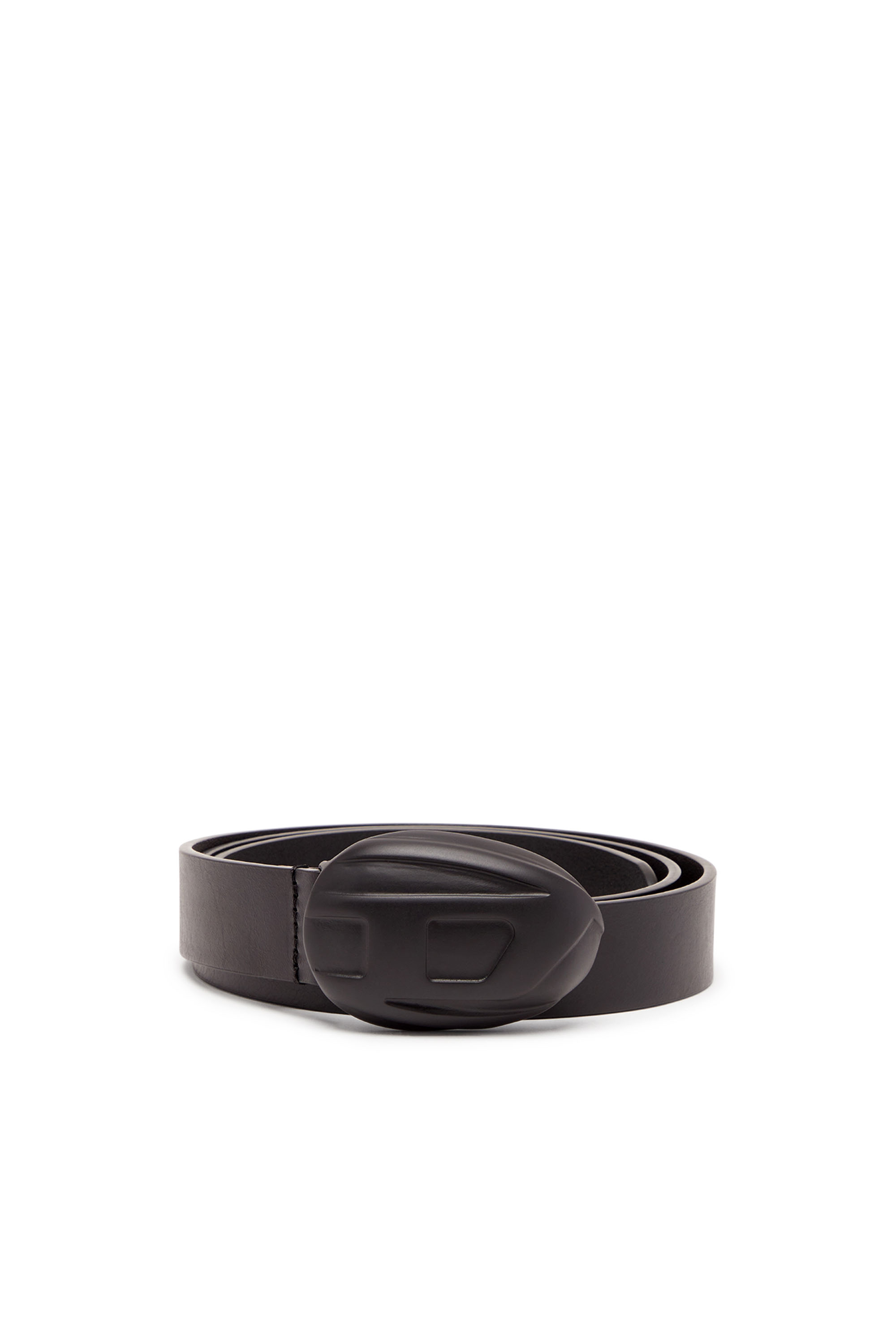 Diesel - Leather belt with oval D buckle - Belts - Man - Black