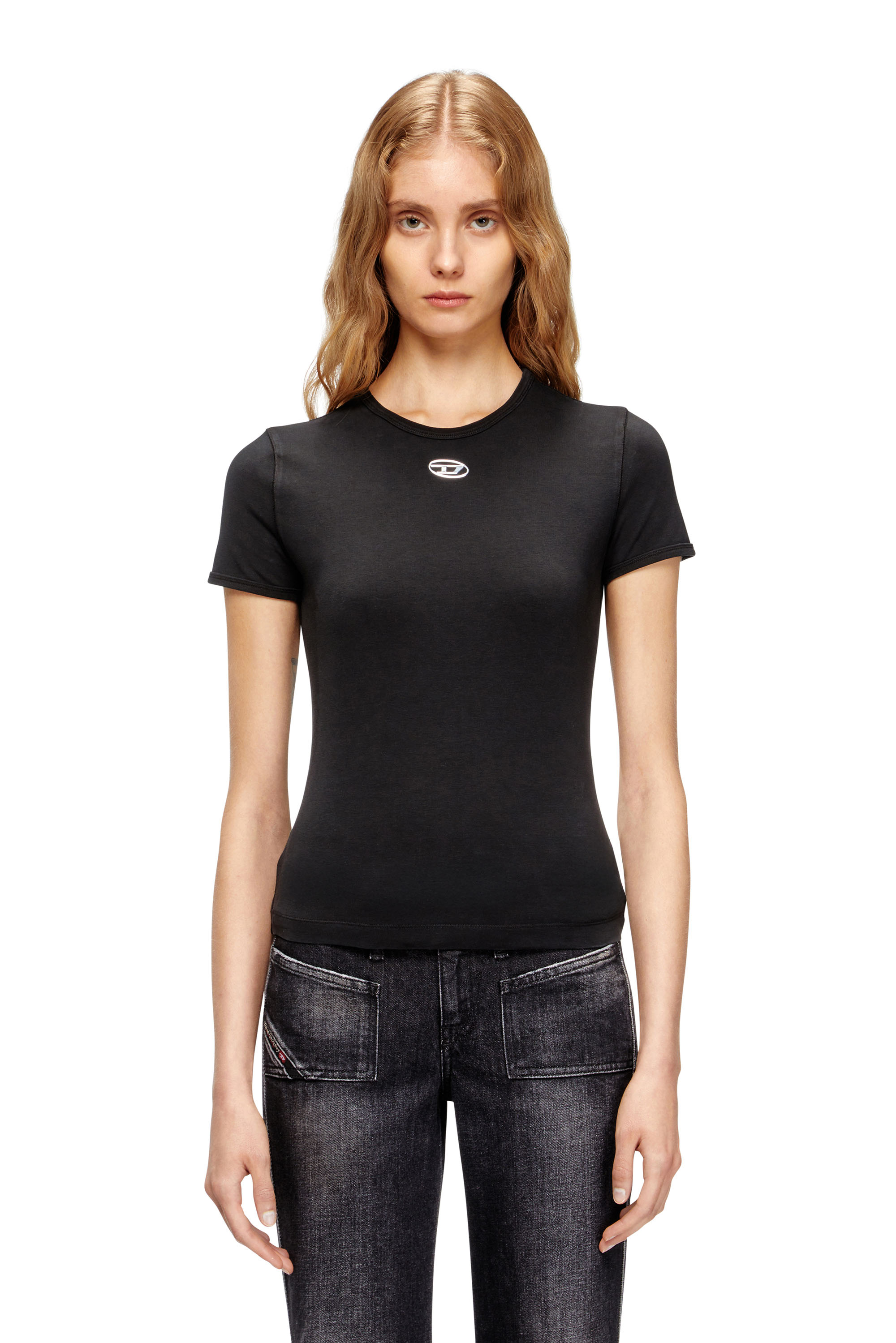 Diesel Black T-shirt With Logo On The Front And Ribbed Design In Cotton Woman In Black