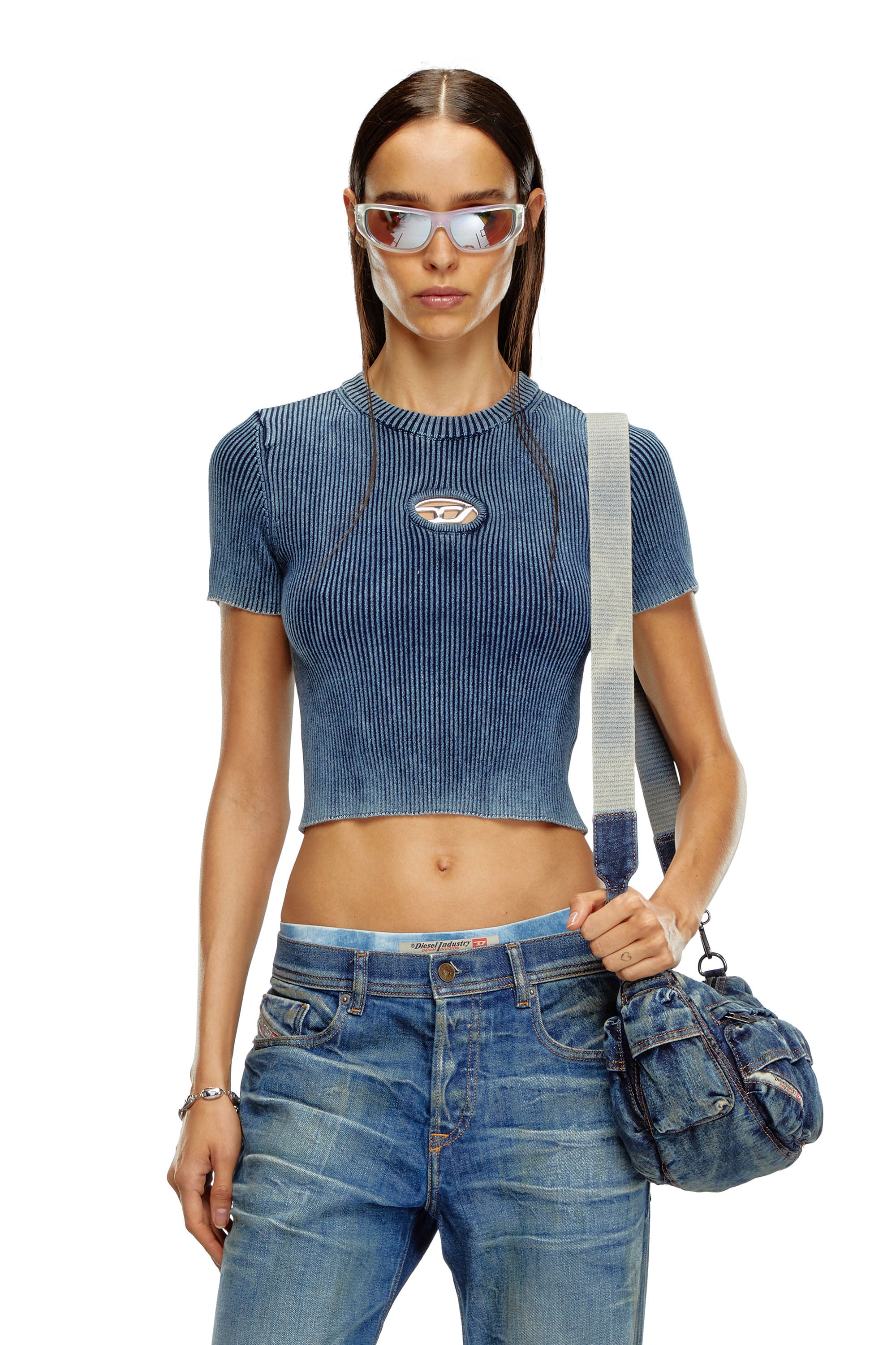 Diesel - Knitted crop top with denim effect - Tops - Woman - Blue