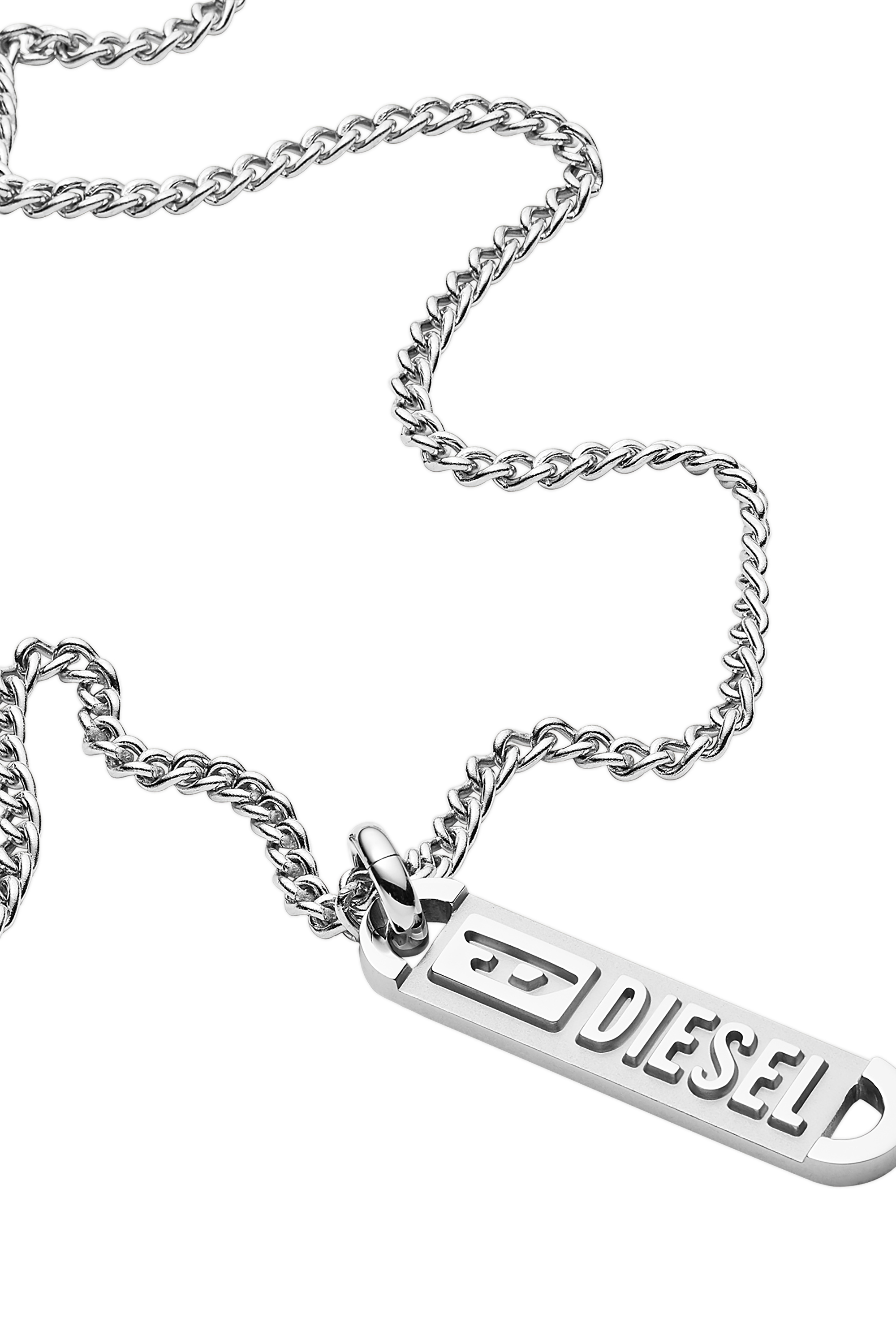 Diesel - Collana in acciaio inossidabile con ciondolo e logo in rilievo - Collane - Uomo - Argento