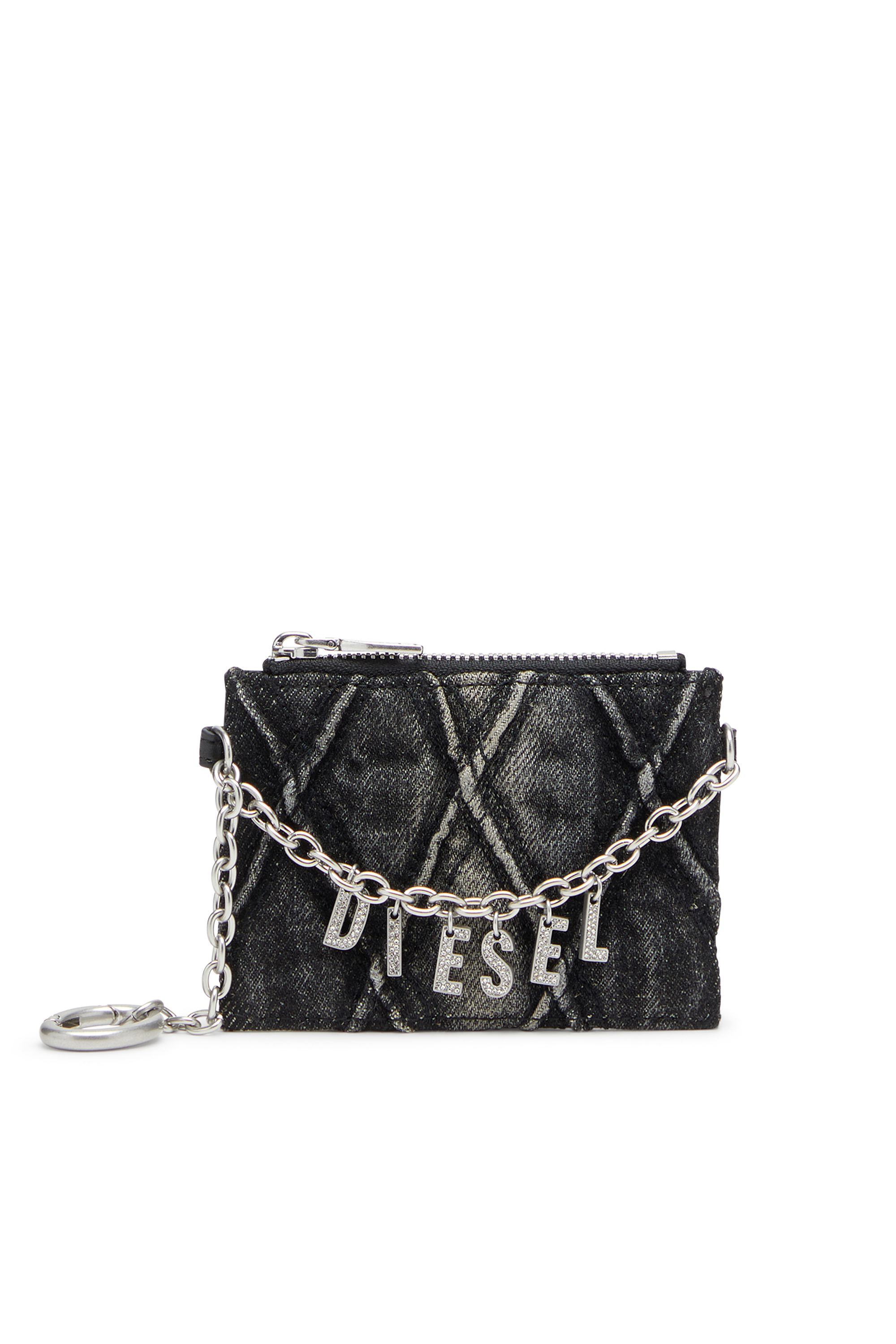 Diesel Card Holder With Chain And Zip Coin Pocket In Gray
