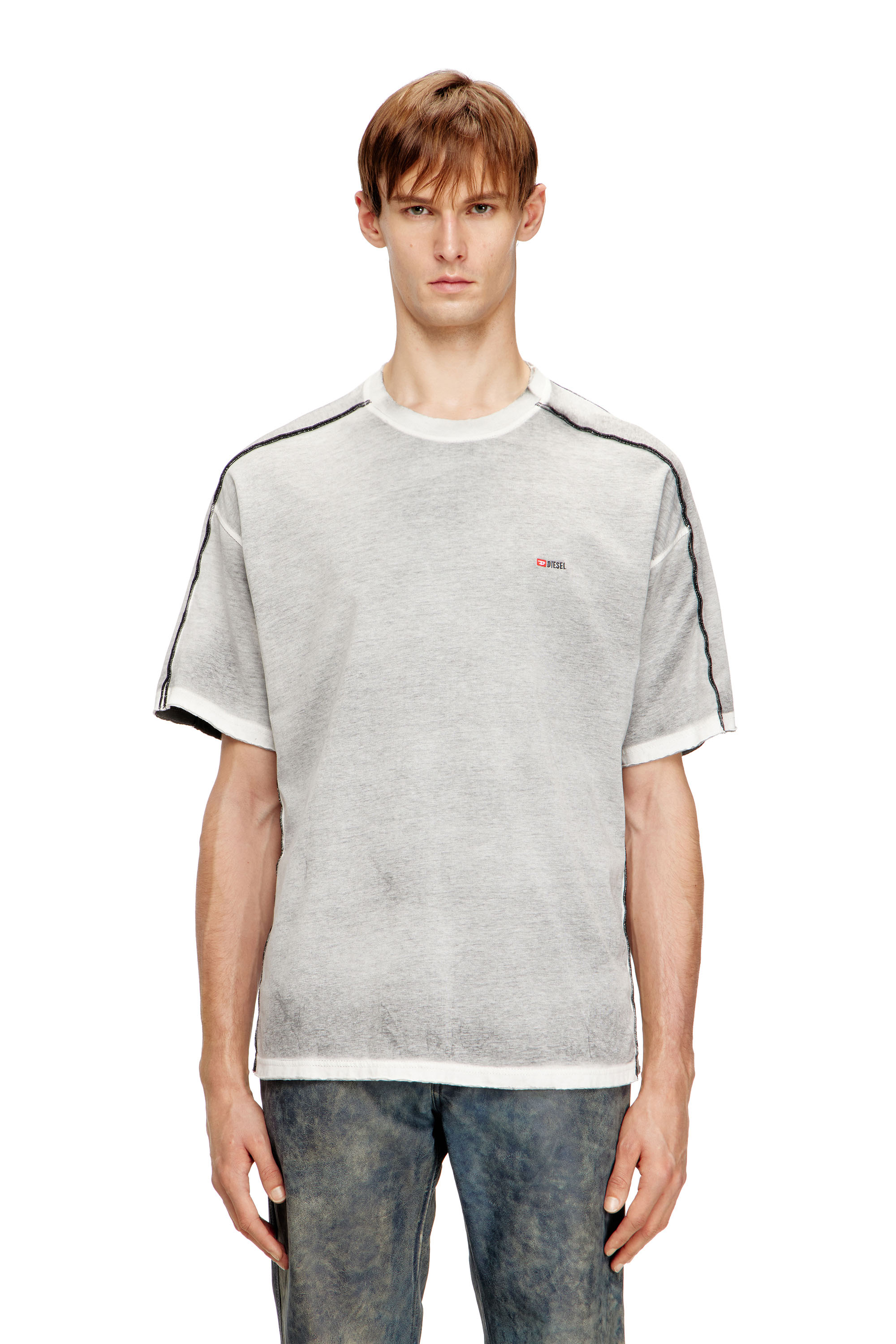 Diesel Men's Grey - Relaxed Cotton T-Shirt With Colour Spray - T-Shirts - Man 3XL