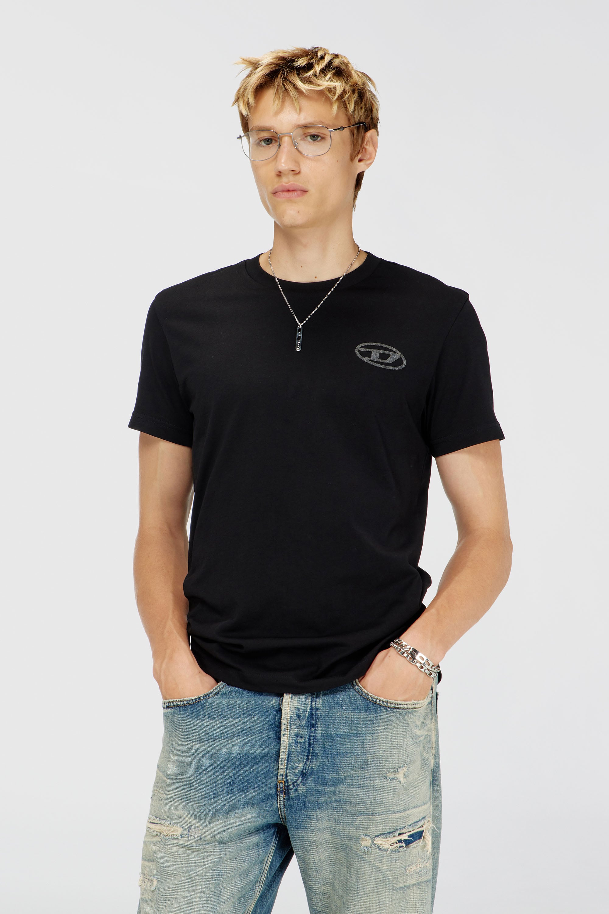 Diesel - Cotton T-shirt with Oval D logo - T-Shirts - Man - Black