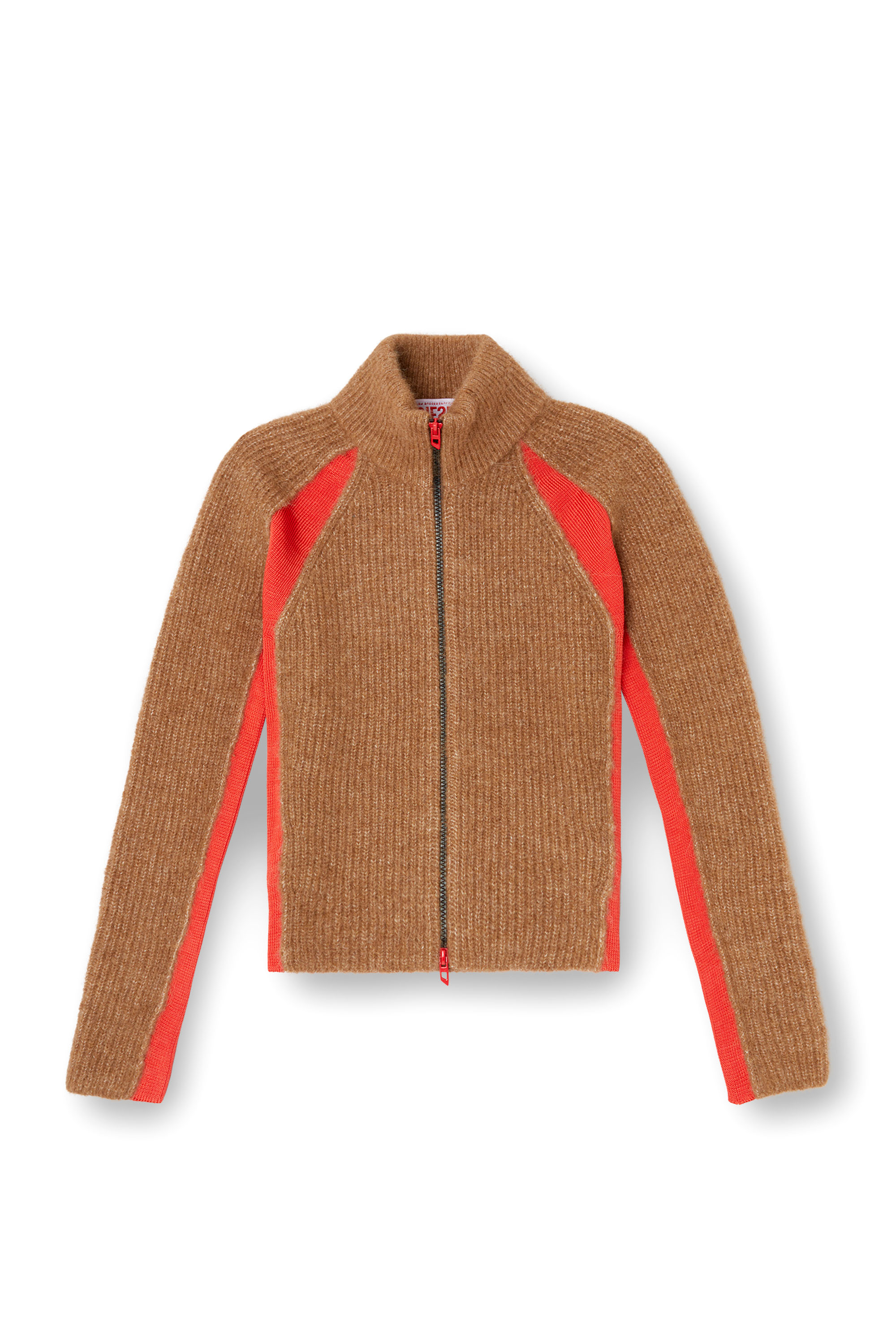 Diesel - M-LOUISE, Woman's Alpaca-blend cardigan with contrast inserts in Brown - 3