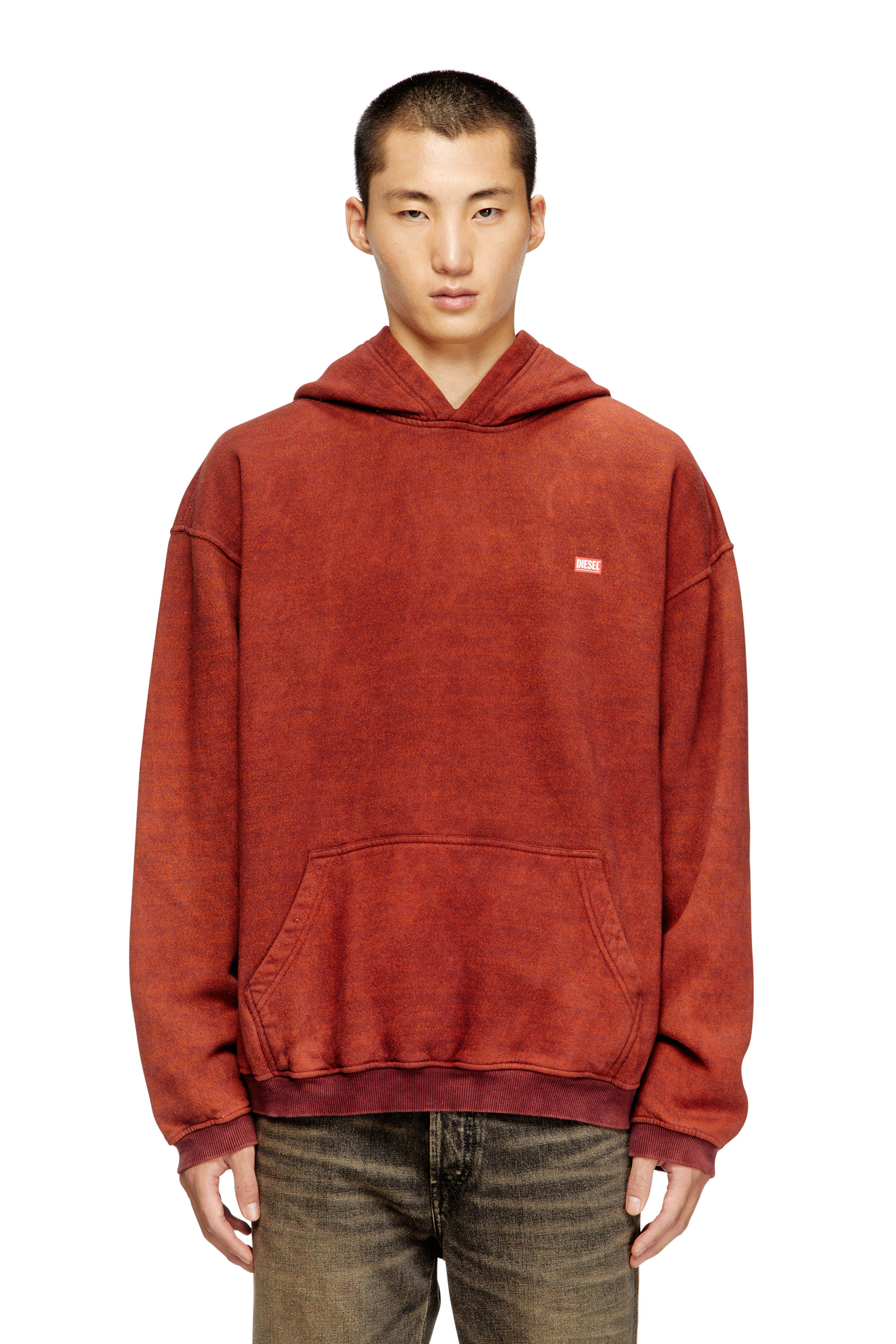Diesel Cotton Hoodie With Kangaroo Pocket In Brown