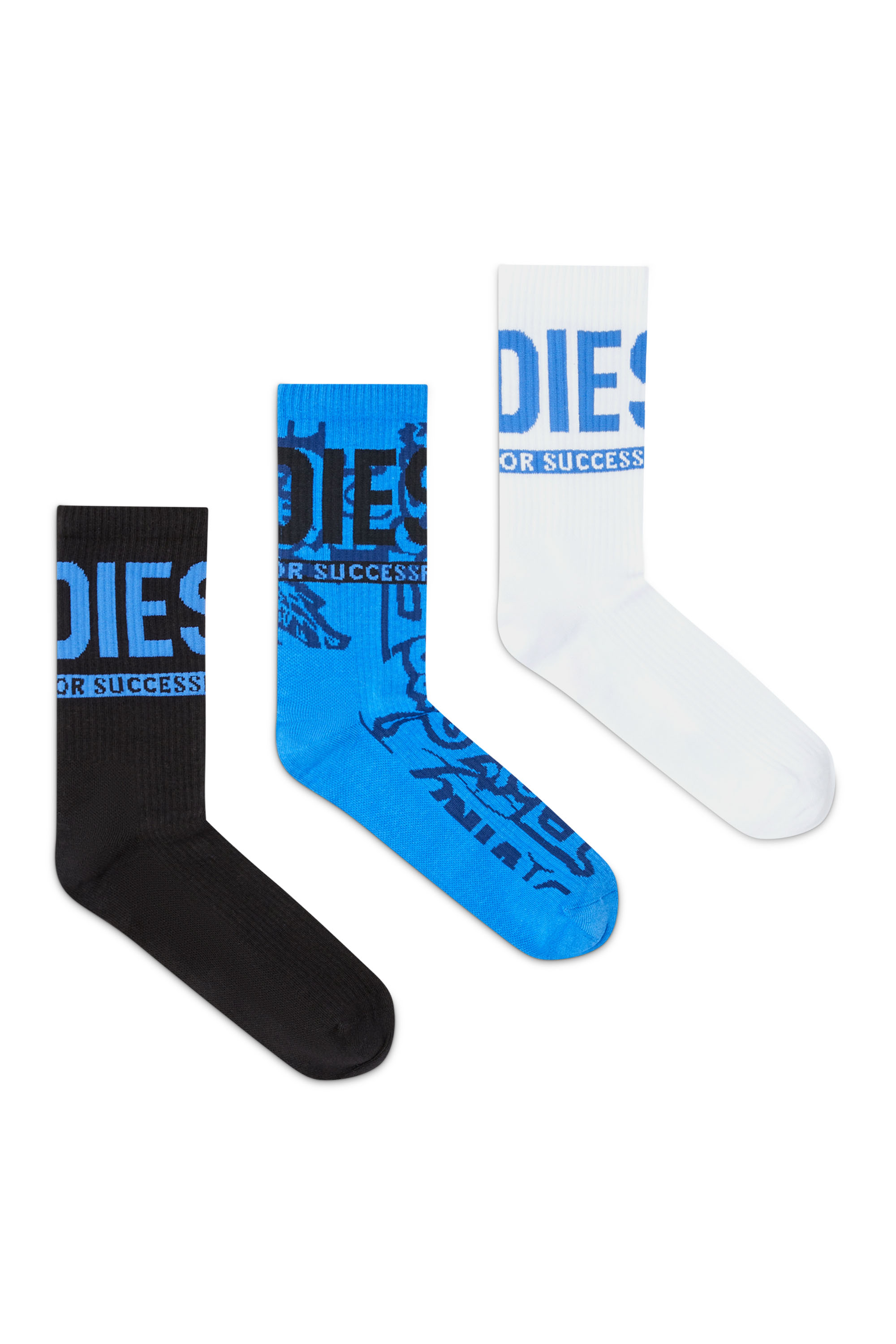 Diesel - SKM-RAY-THREEPACK, Man's Three-pack cotton socks with jacquard motifs in Blue/Black - 1