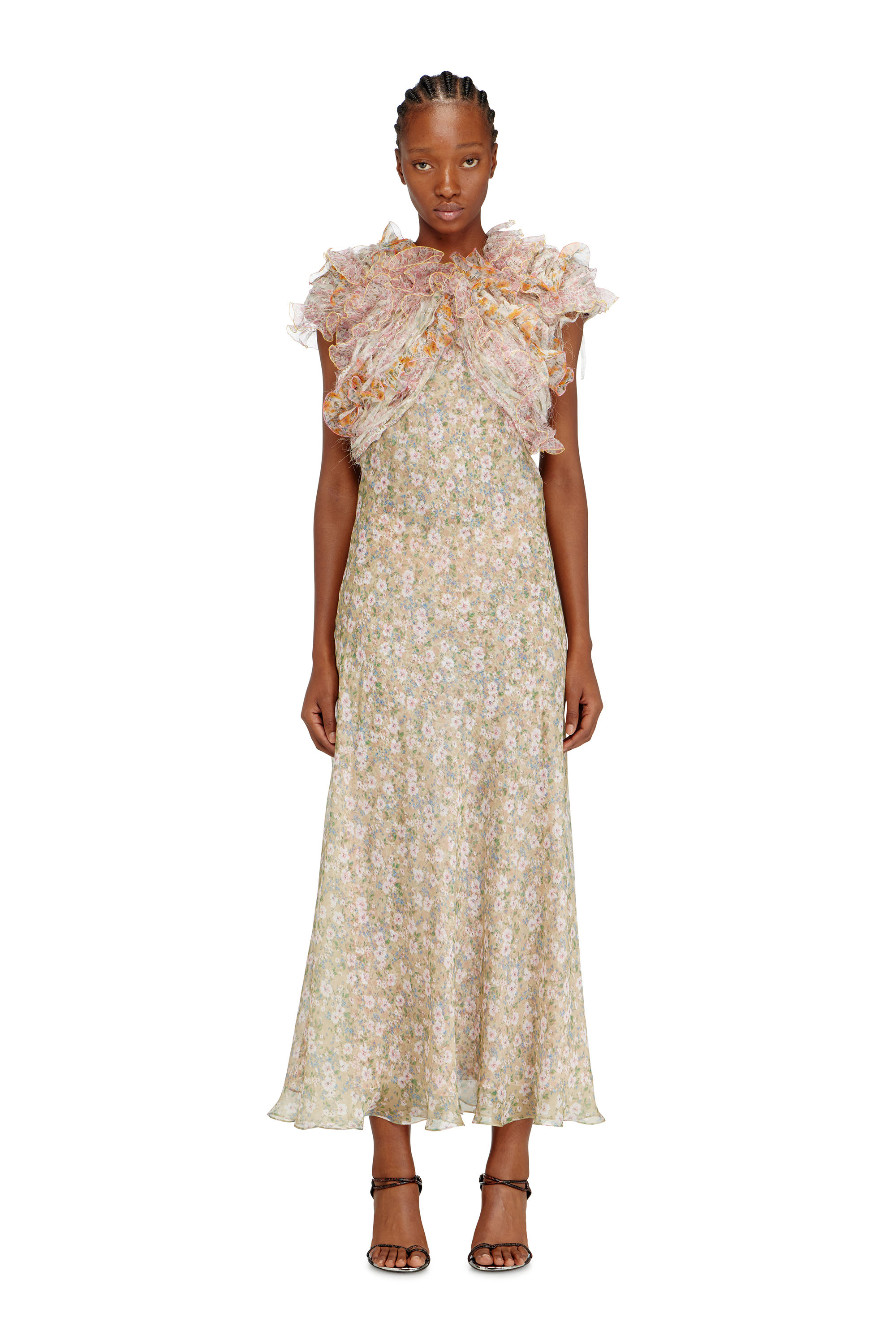 Diesel - D-FIBY, Woman's Silk dress with floral print in Beige - 2