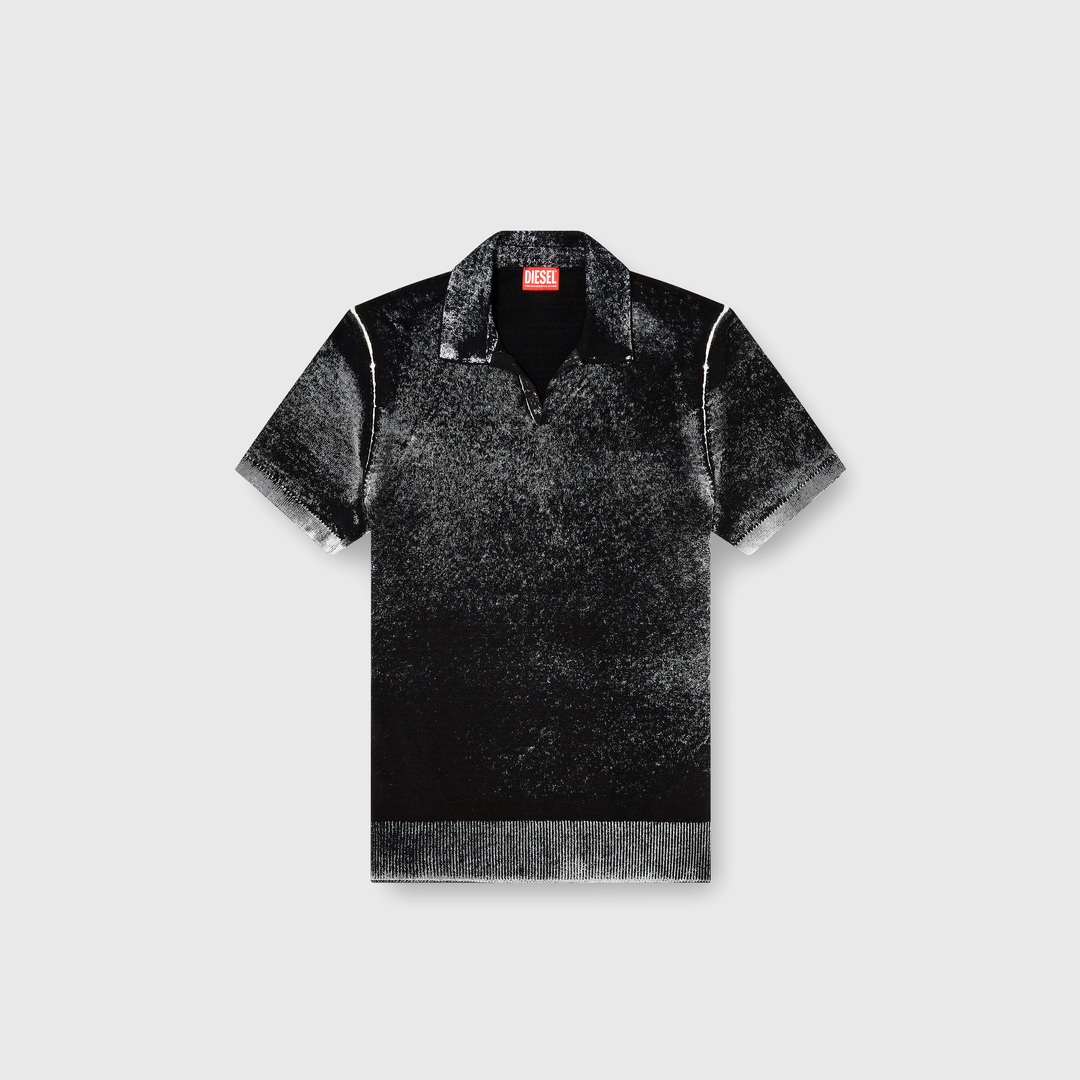 Diesel - Knit polo shirt with faded reverse print - T-Shirts - Man - Black