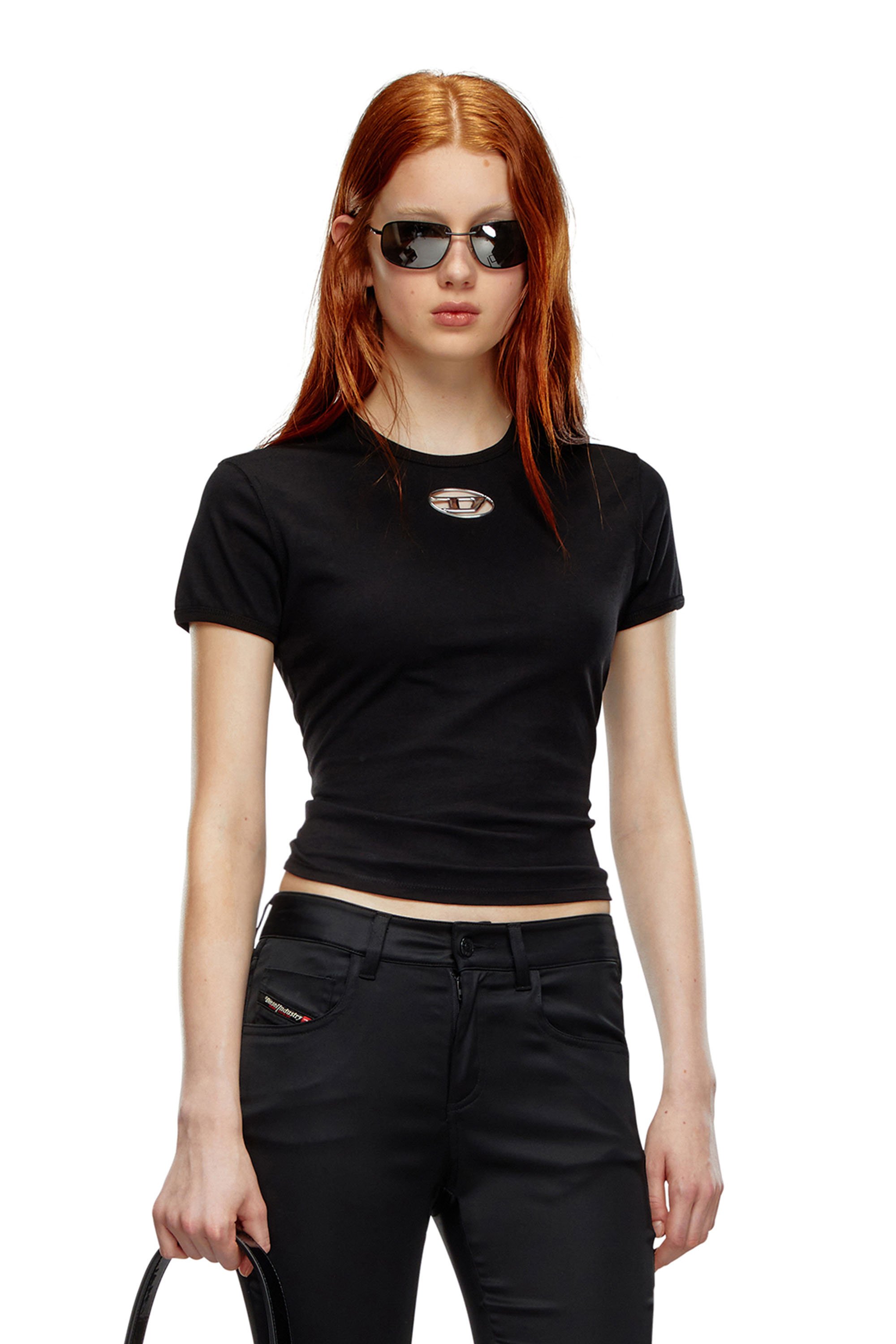Diesel - T-shirt with injection-moulded Oval D - T-Shirts - Woman - Black