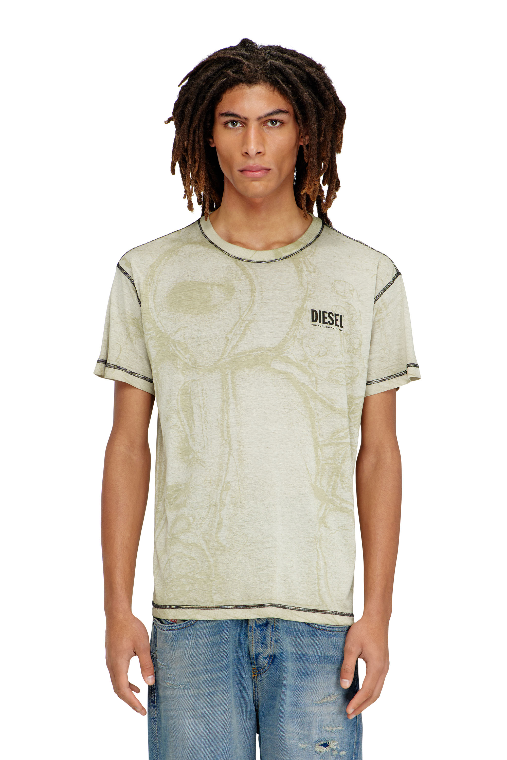 Diesel Homem Cinza - Hemp-Cotton T-Shirt With All-Over Print - T-Shirts - Man 3XL