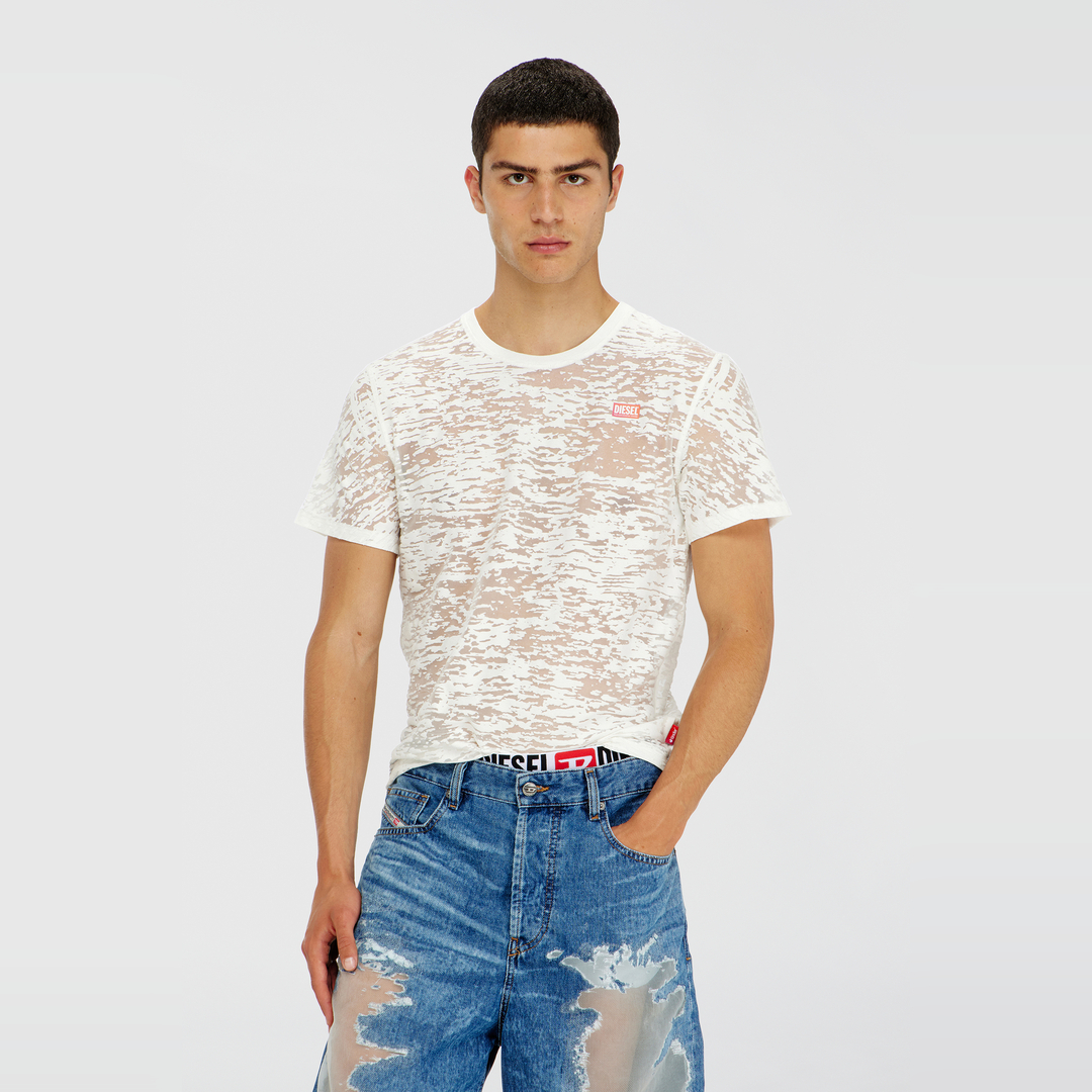 Diesel - T-shirt in all-over devoré jersey - T-Shirts - Unisex - White